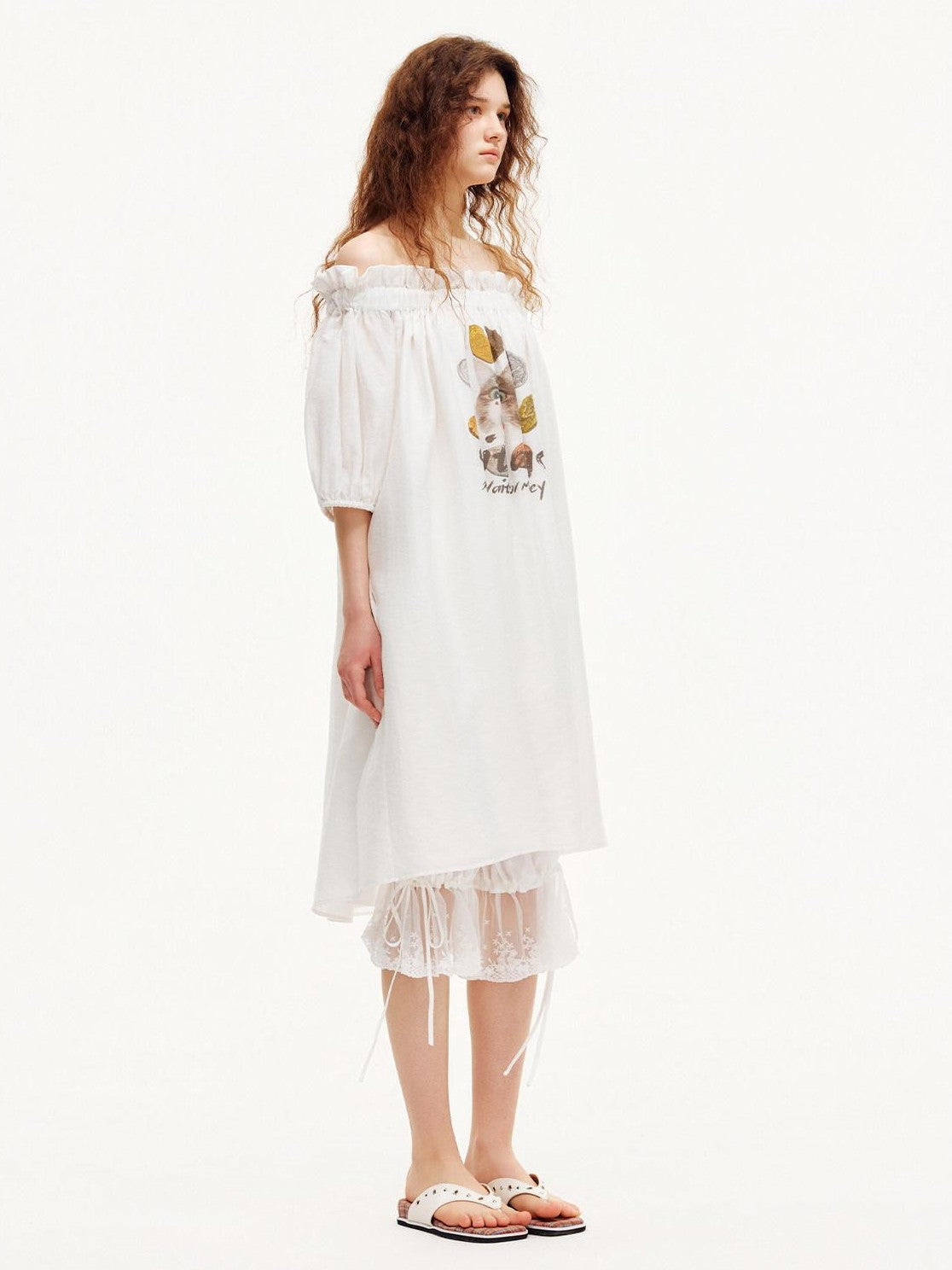 OuttheBlue White Puff Sleeve A Line Women&