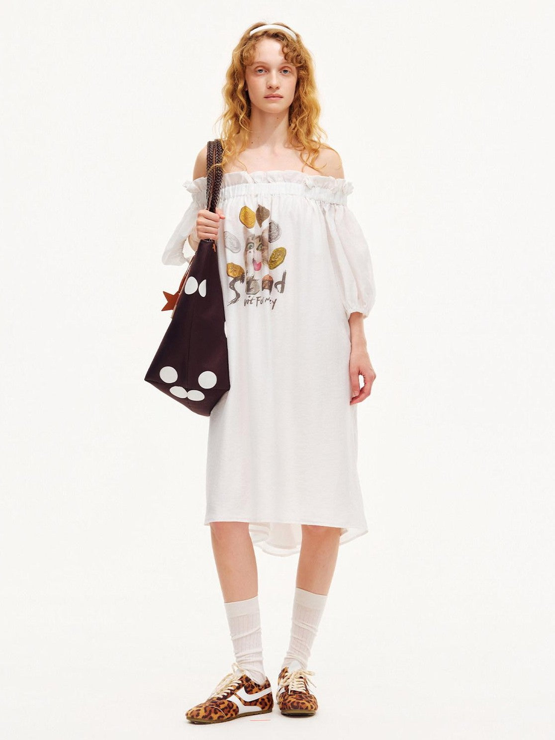 OuttheBlue White Puff Sleeve A Line Women&