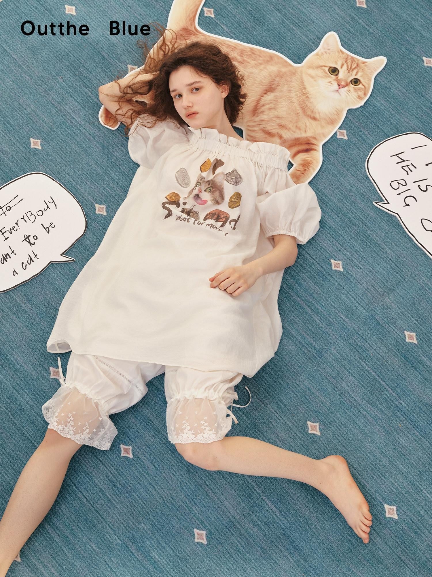 OuttheBlue White Puff Sleeve A Line Women&