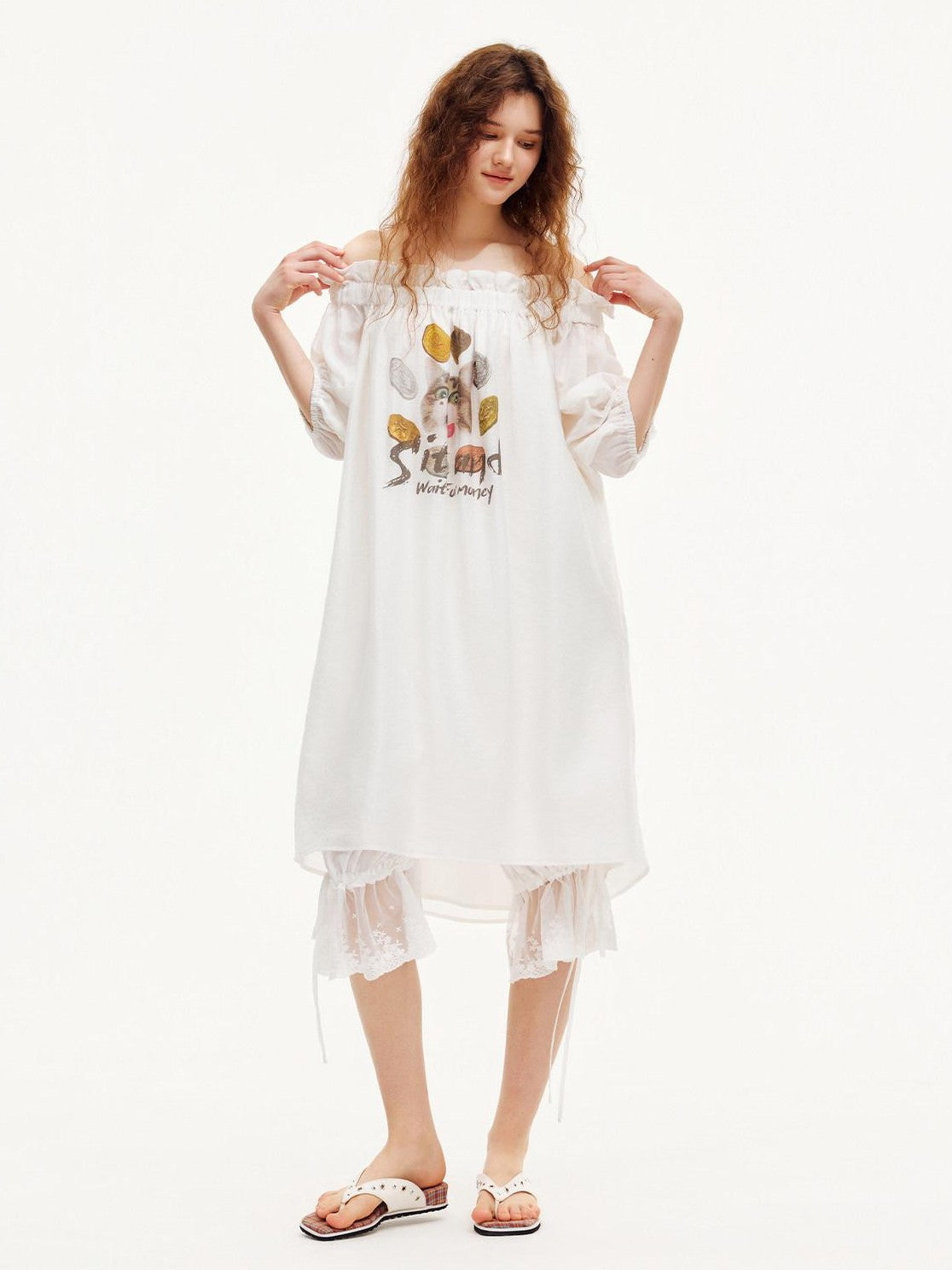 OuttheBlue White Puff Sleeve A Line Women&