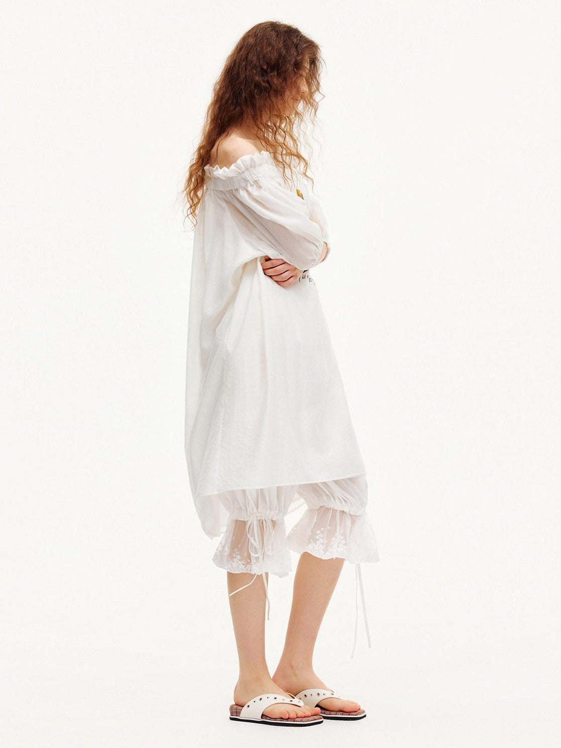 OuttheBlue White Puff Sleeve A Line Women&