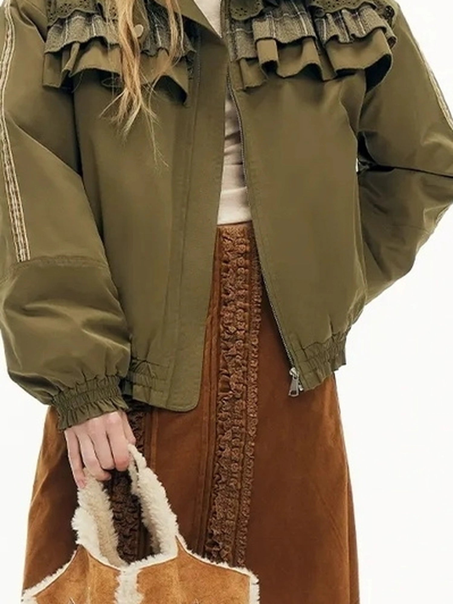 OuttheBlue Winter Fleece Stand Collar Cropped Jacket