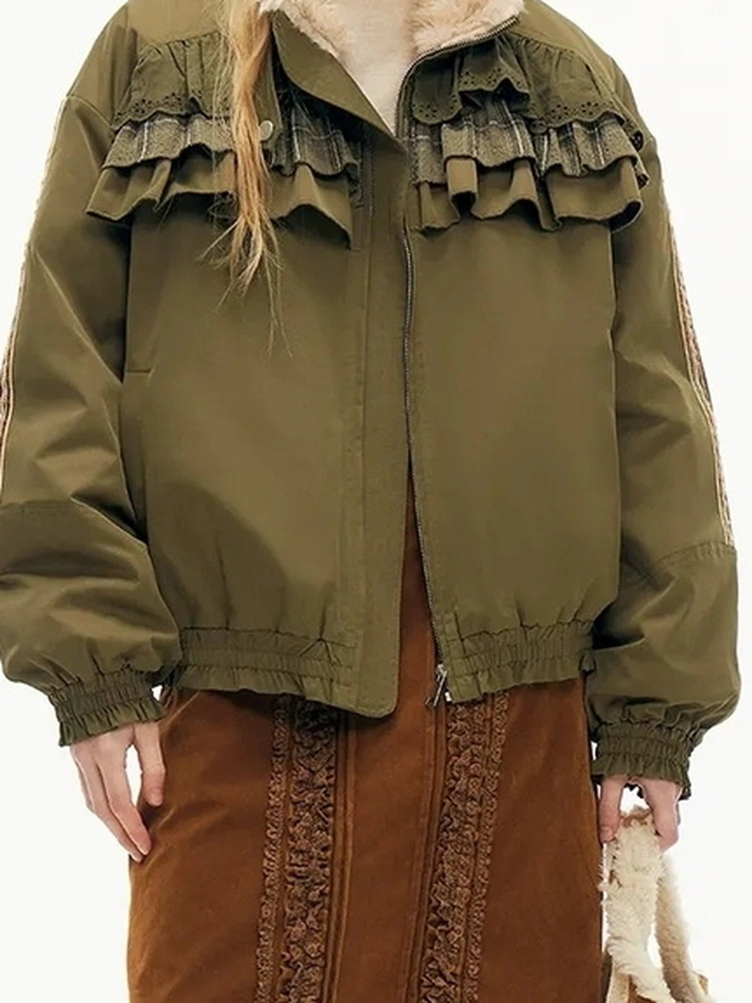 OuttheBlue Winter Fleece Stand Collar Cropped Jacket