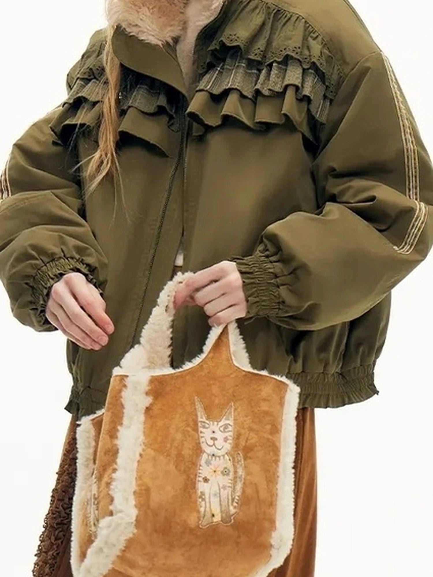 OuttheBlue Winter Fleece Stand Collar Cropped Jacket