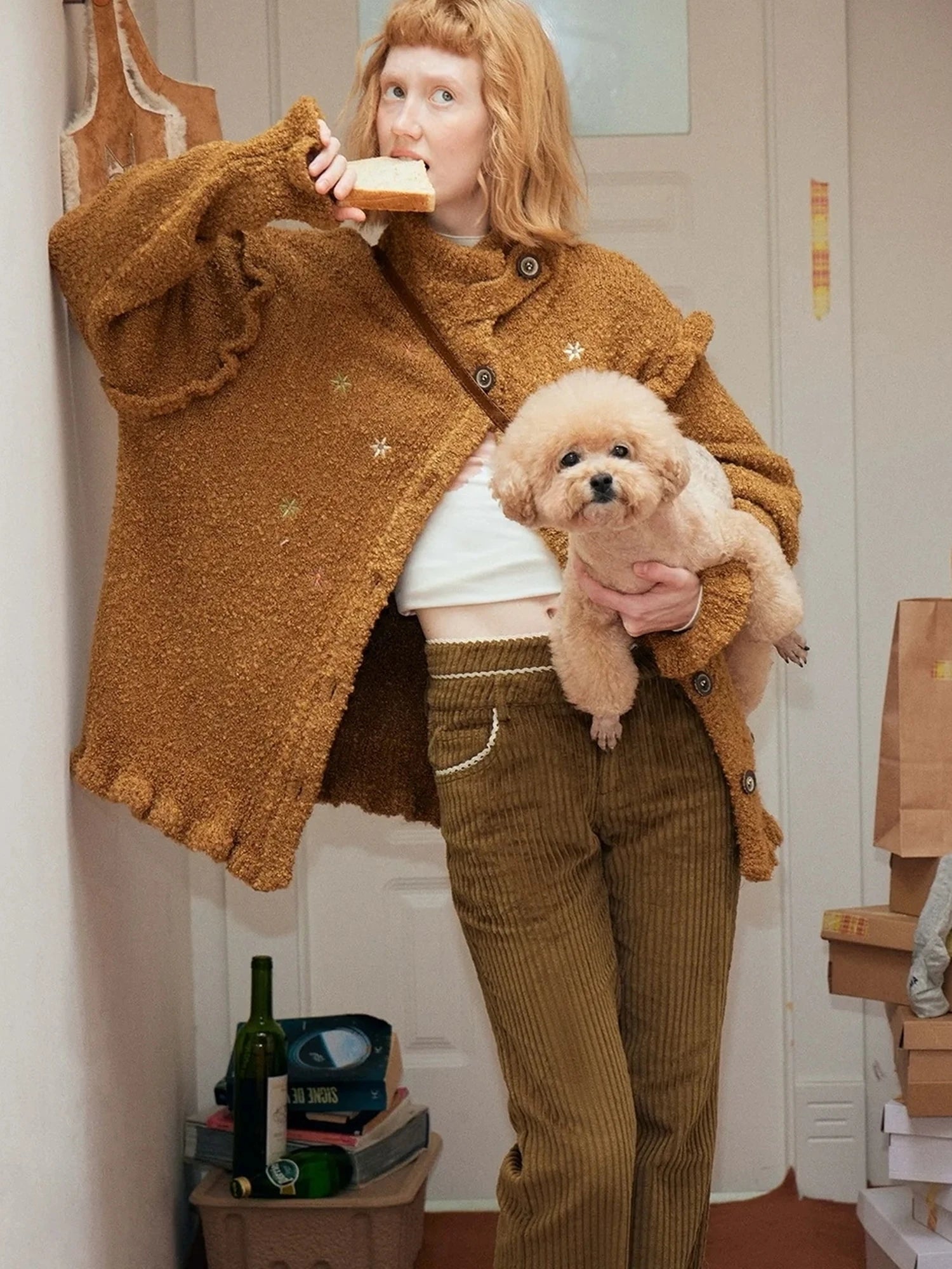 Winter Lace Waist Corduroy Flare Pants