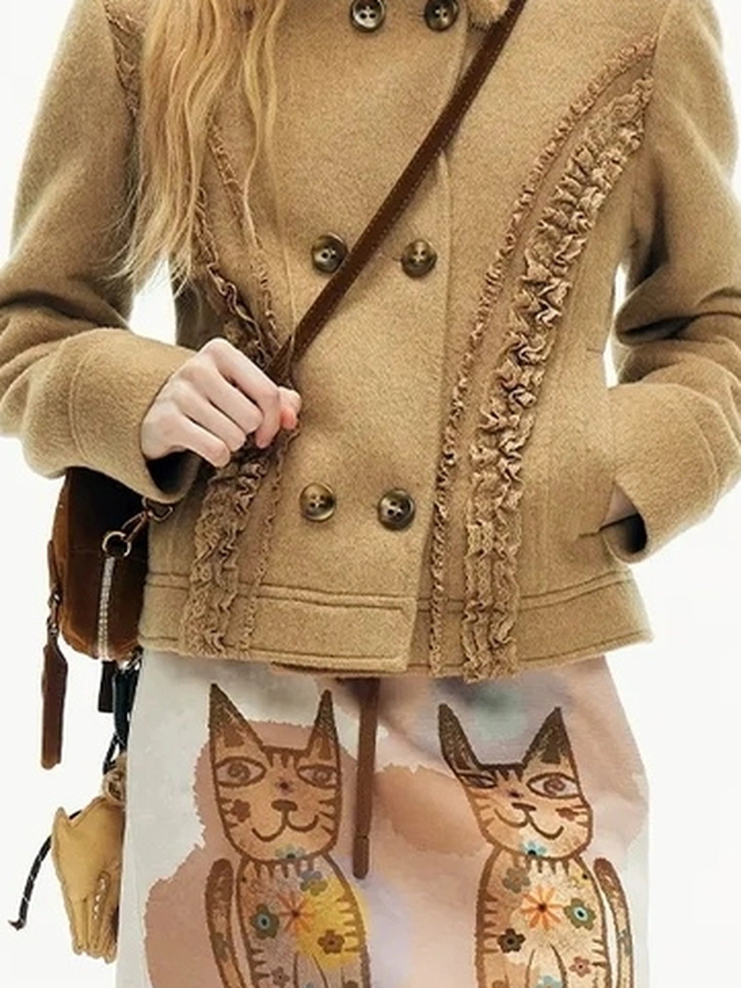 OuttheBlue Winter Plush Cat Print Drawstring Skirt