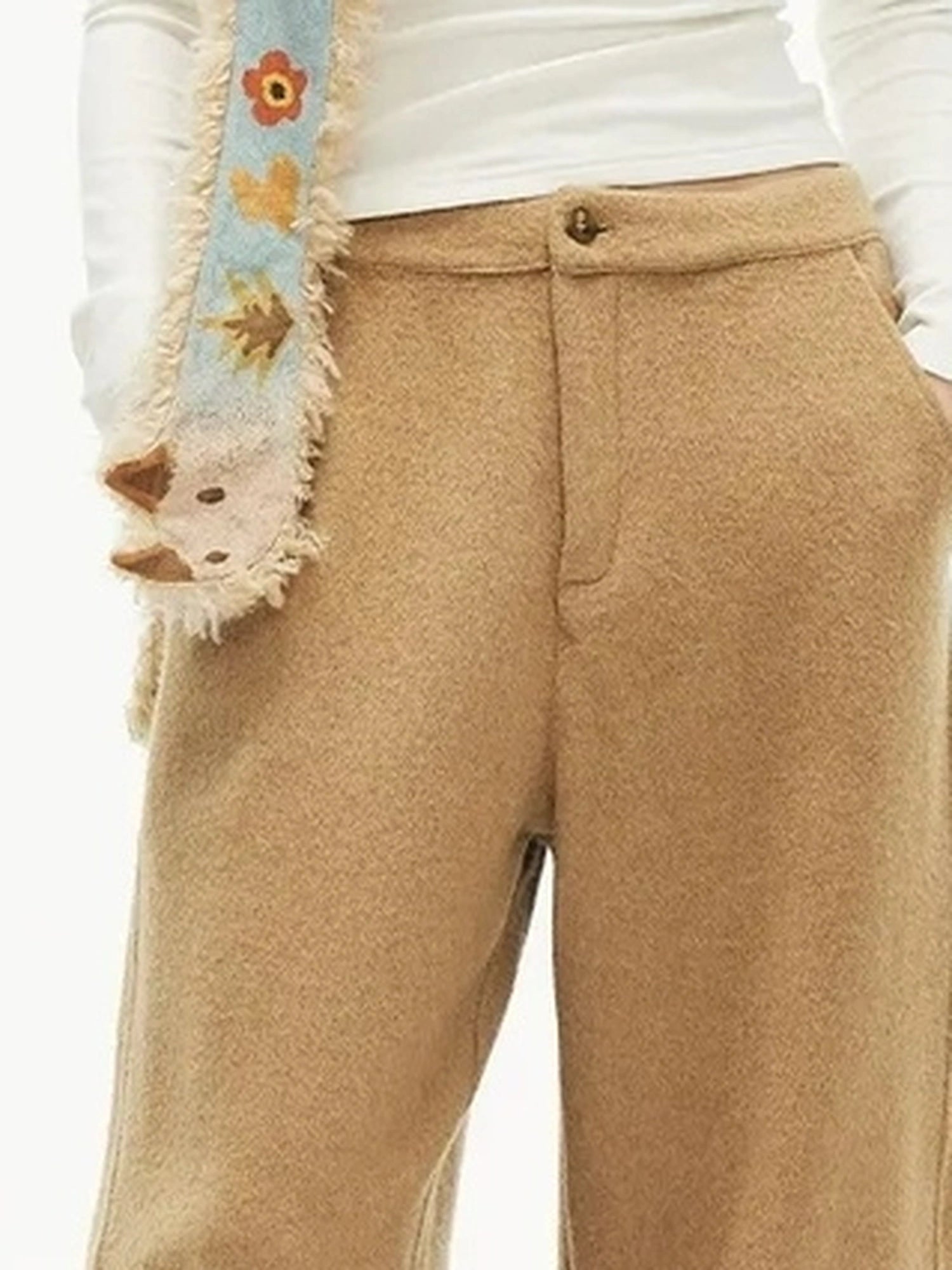 OuttheBlue Winter Tencel Wool Embroidered Cat Head Trousers