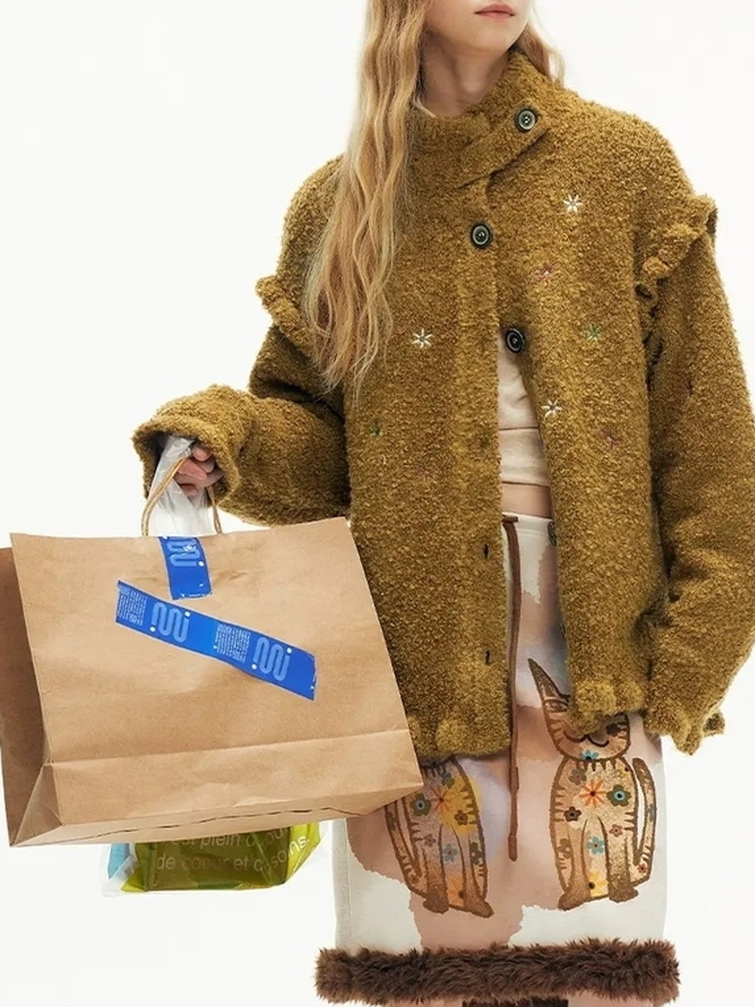 OuttheBlue Winter Wool Blend Embroidered Cardigan