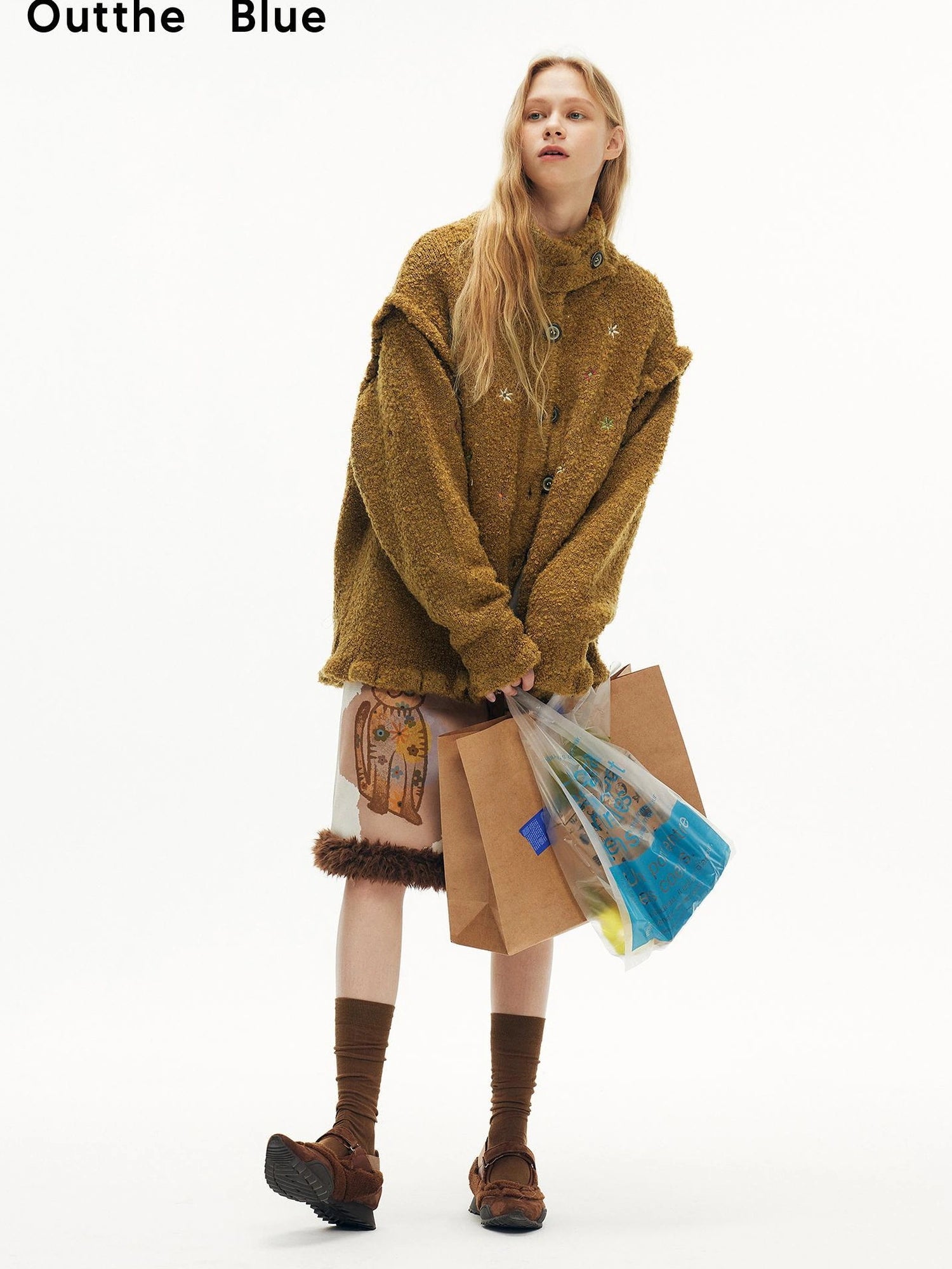 OuttheBlue Winter Wool Blend Embroidered Cardigan