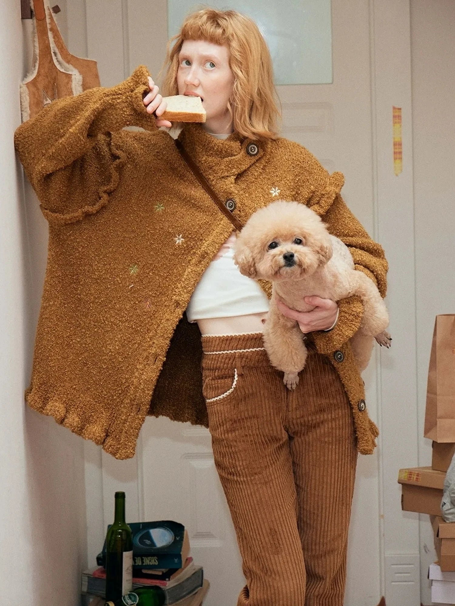 OuttheBlue Winter Wool Blend Embroidered Cardigan