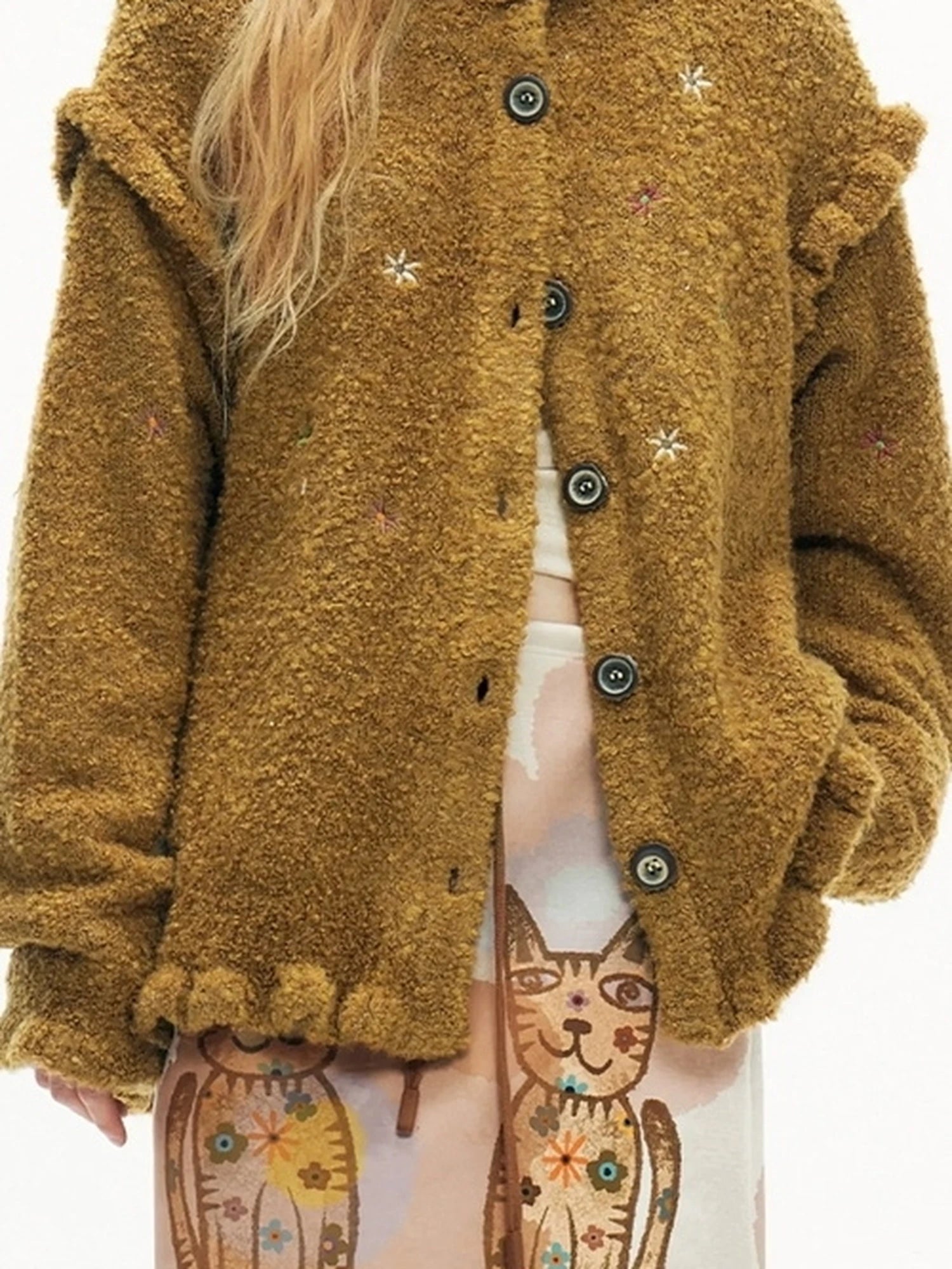 OuttheBlue Winter Wool Blend Embroidered Cardigan
