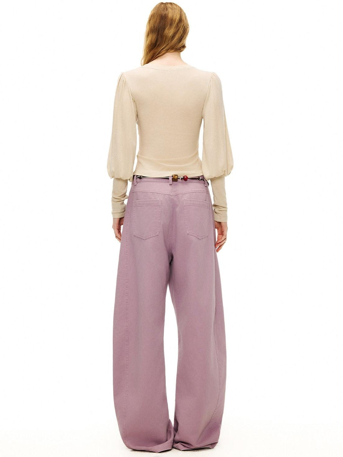 OuttheBlue Wool Retro Slim Puff Sleeve Crop Crew Women Animal Oatmeal Long Sleeve T-Shirts