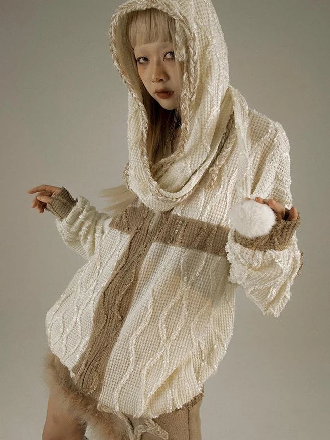 Oversize Hooded Knit Cardigan Women Cozy Lazy Chic Sweatshirt