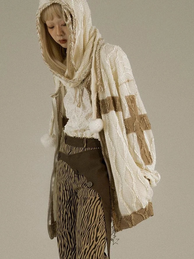 Oversize Hooded Knit Cardigan Women Cozy Lazy Chic Sweatshirt