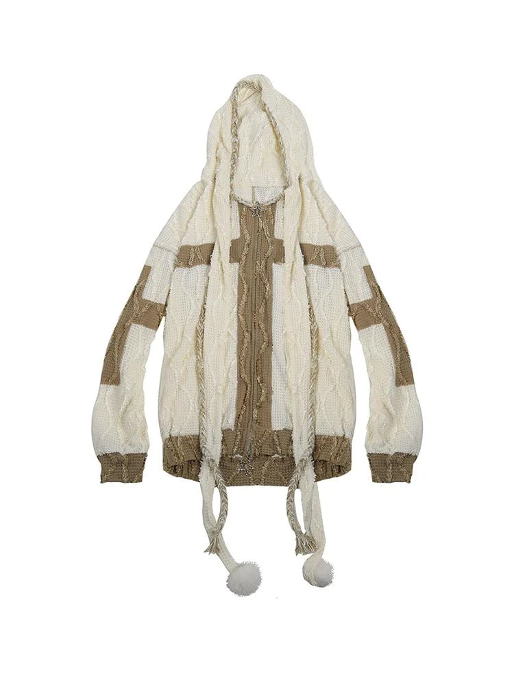 Oversize Hooded Knit Cardigan Women Cozy Lazy Chic Sweatshirt