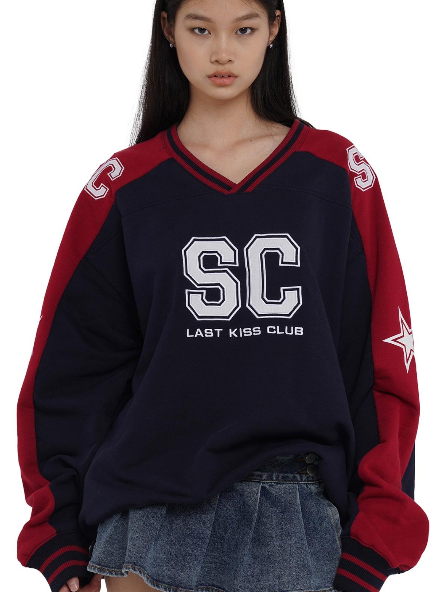 SweetChilling Oversize Rugby Embroidered Print Fleece Hoodie