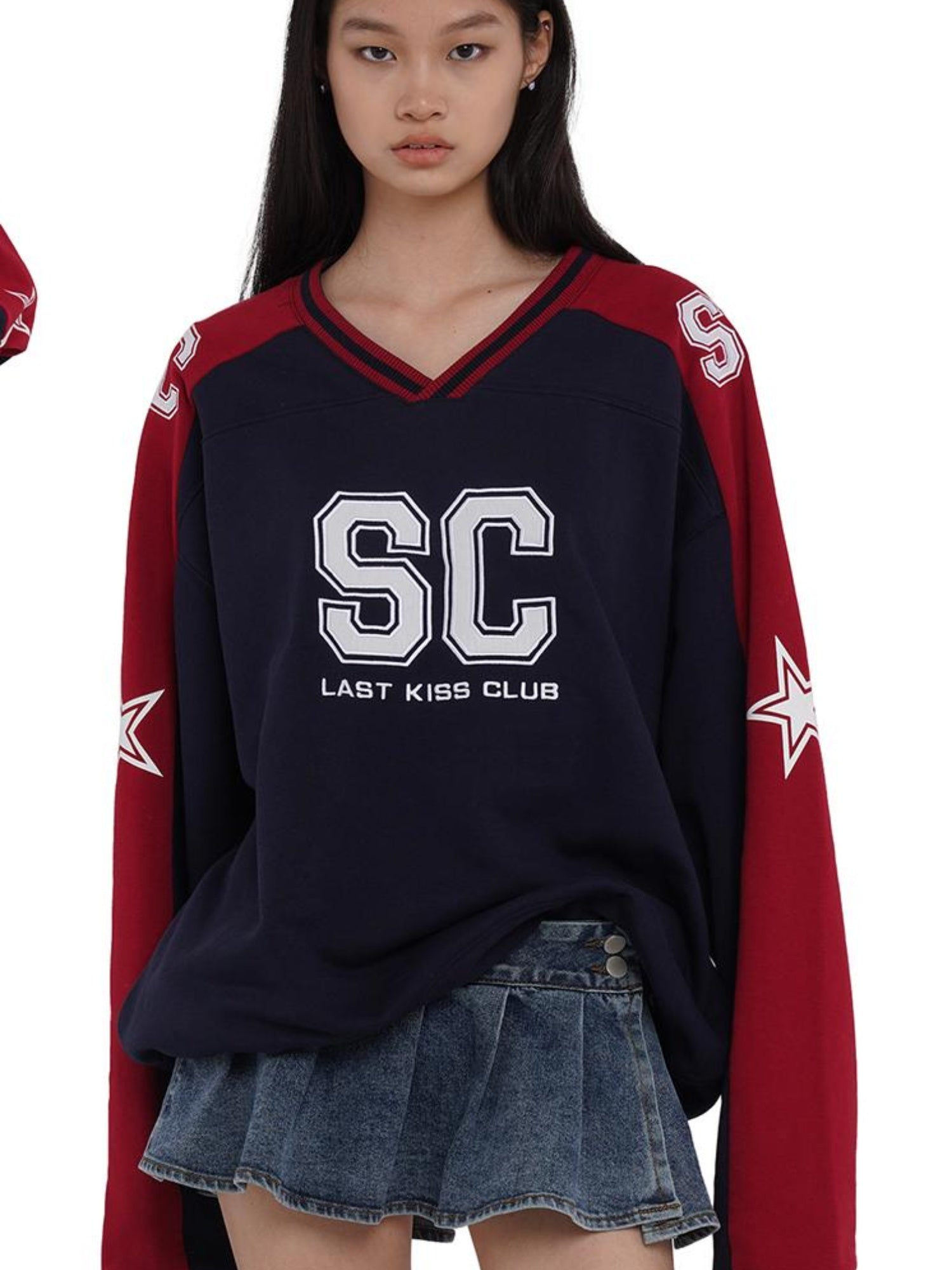 SweetChilling Oversize Rugby Embroidered Print Fleece Hoodie