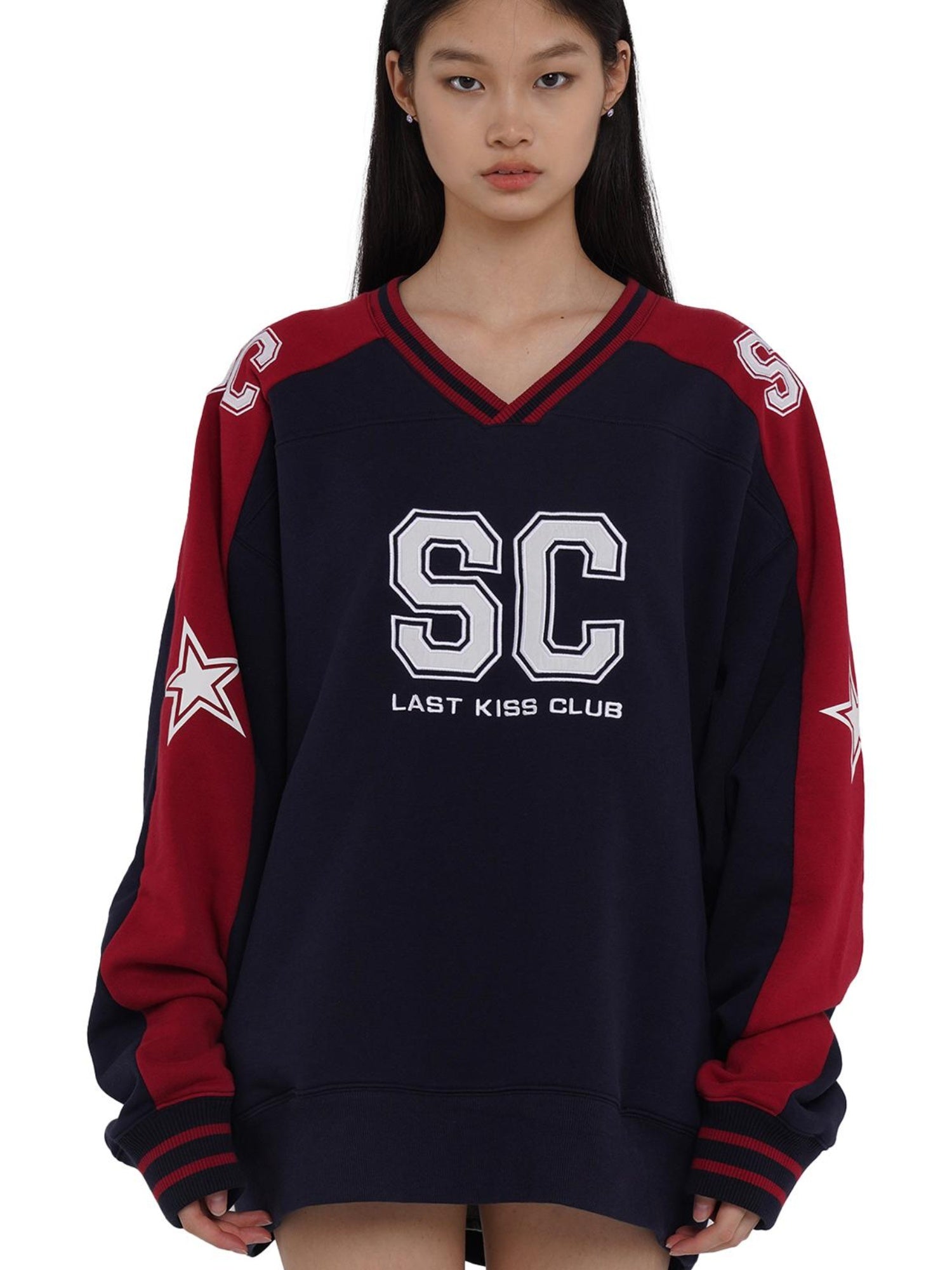 SweetChilling Oversize Rugby Embroidered Print Fleece Hoodie