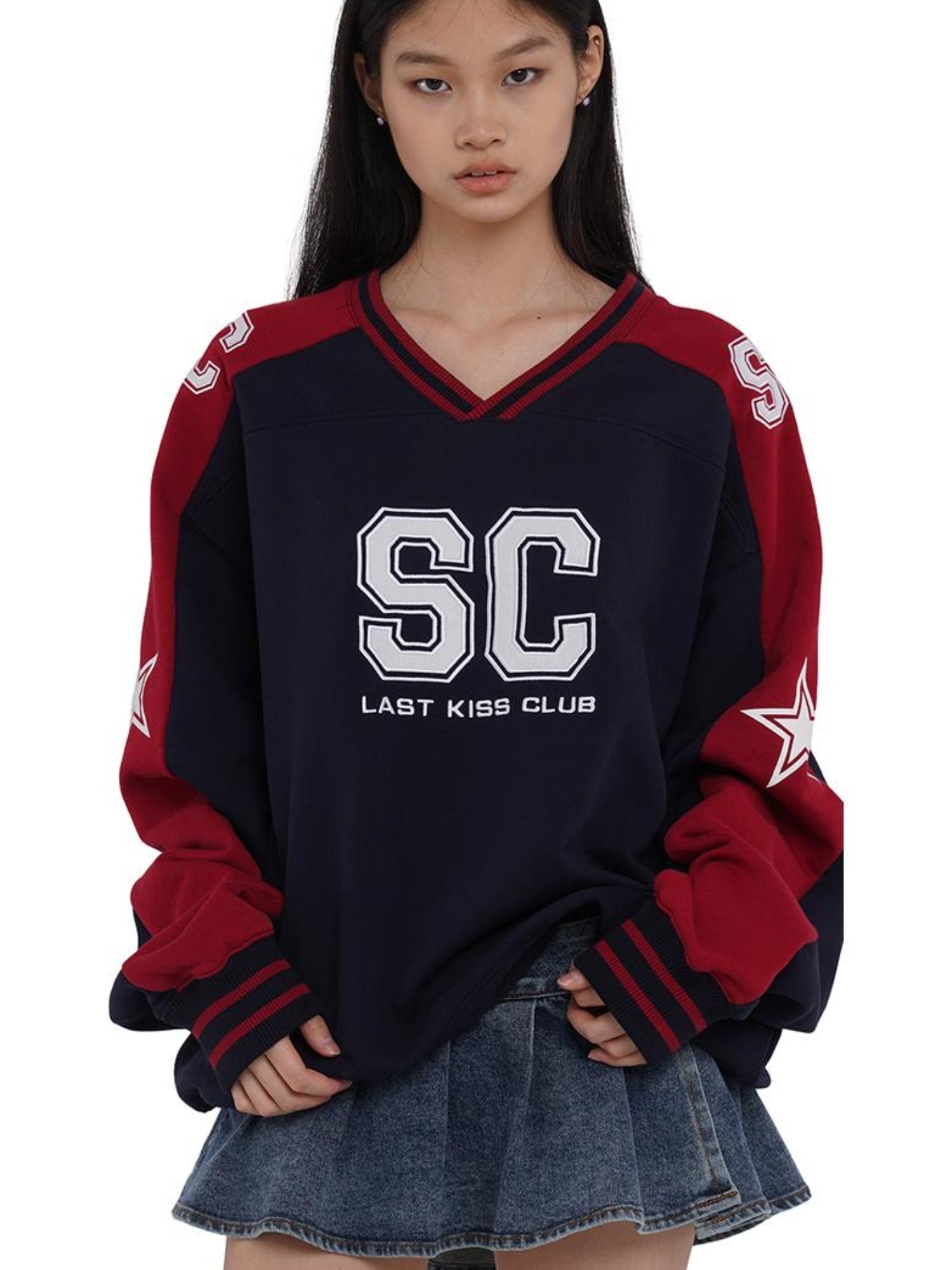 SweetChilling Oversize Rugby Embroidered Print Fleece Hoodie