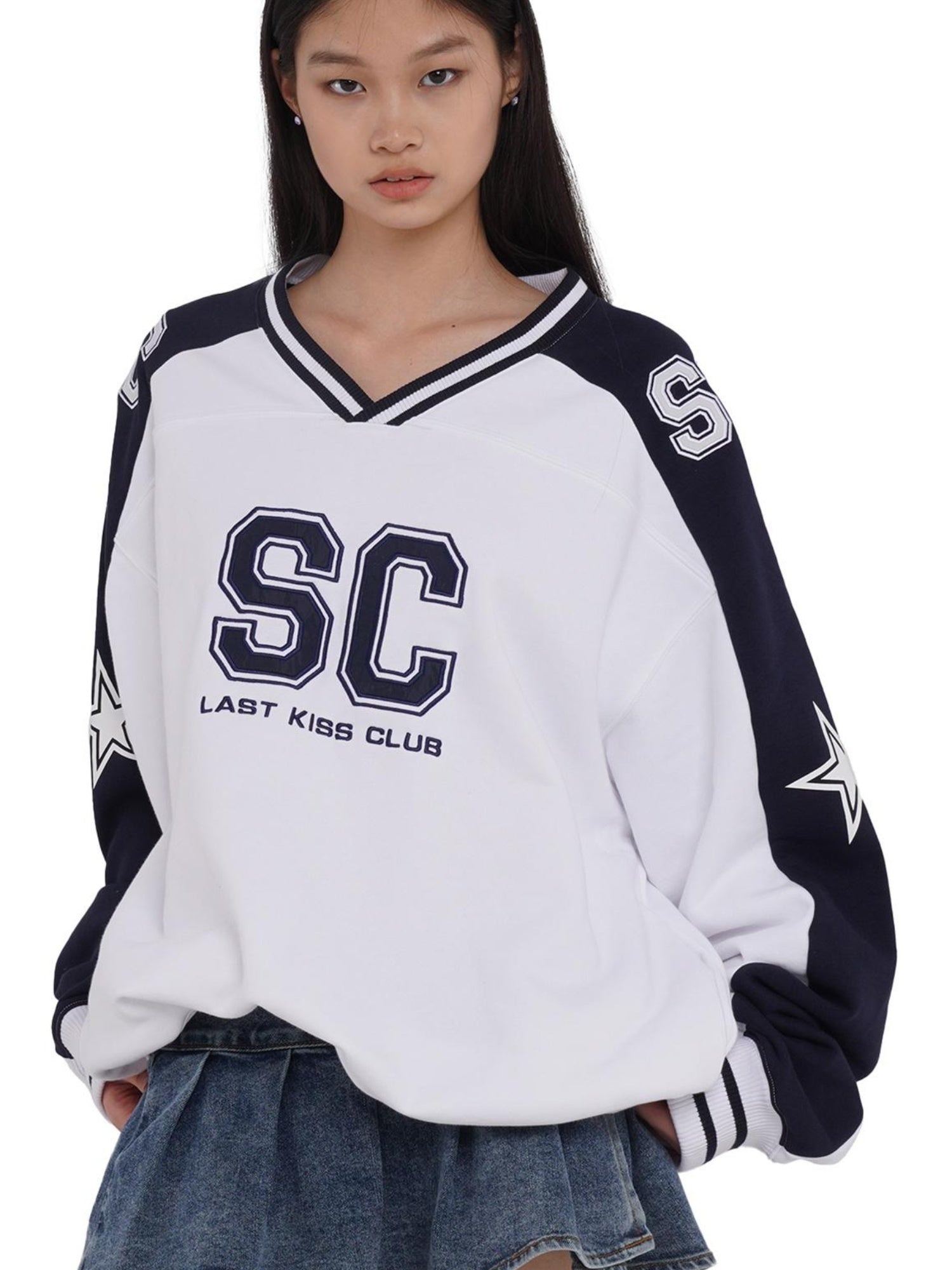 SweetChilling Oversize Rugby Embroidered Print Fleece Hoodie