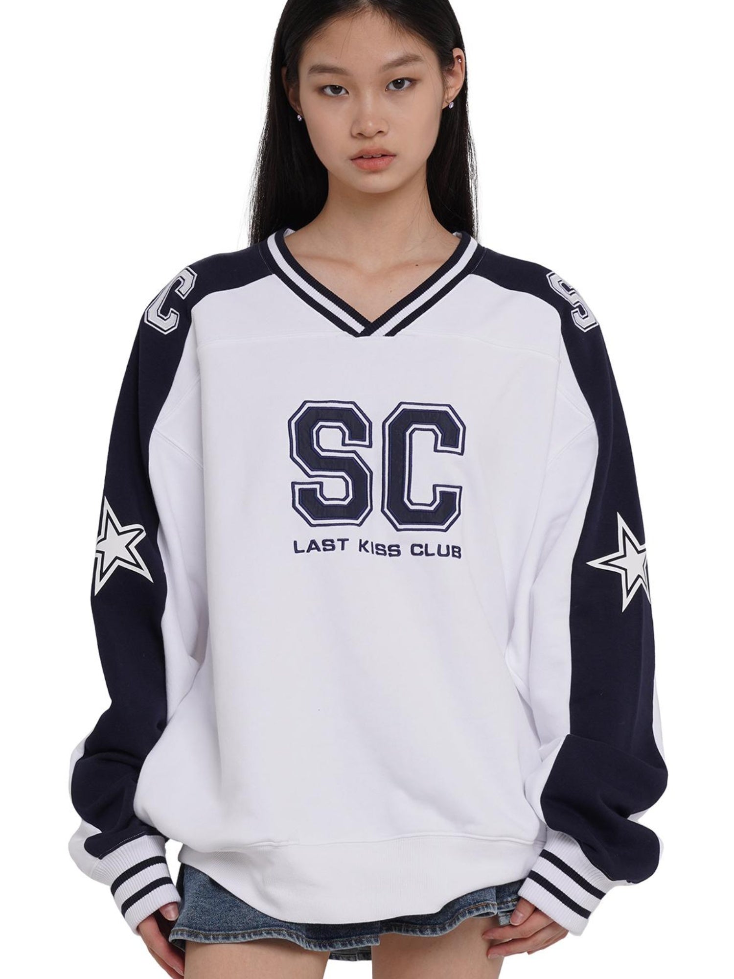 SweetChilling Oversize Rugby Embroidered Print Fleece Hoodie