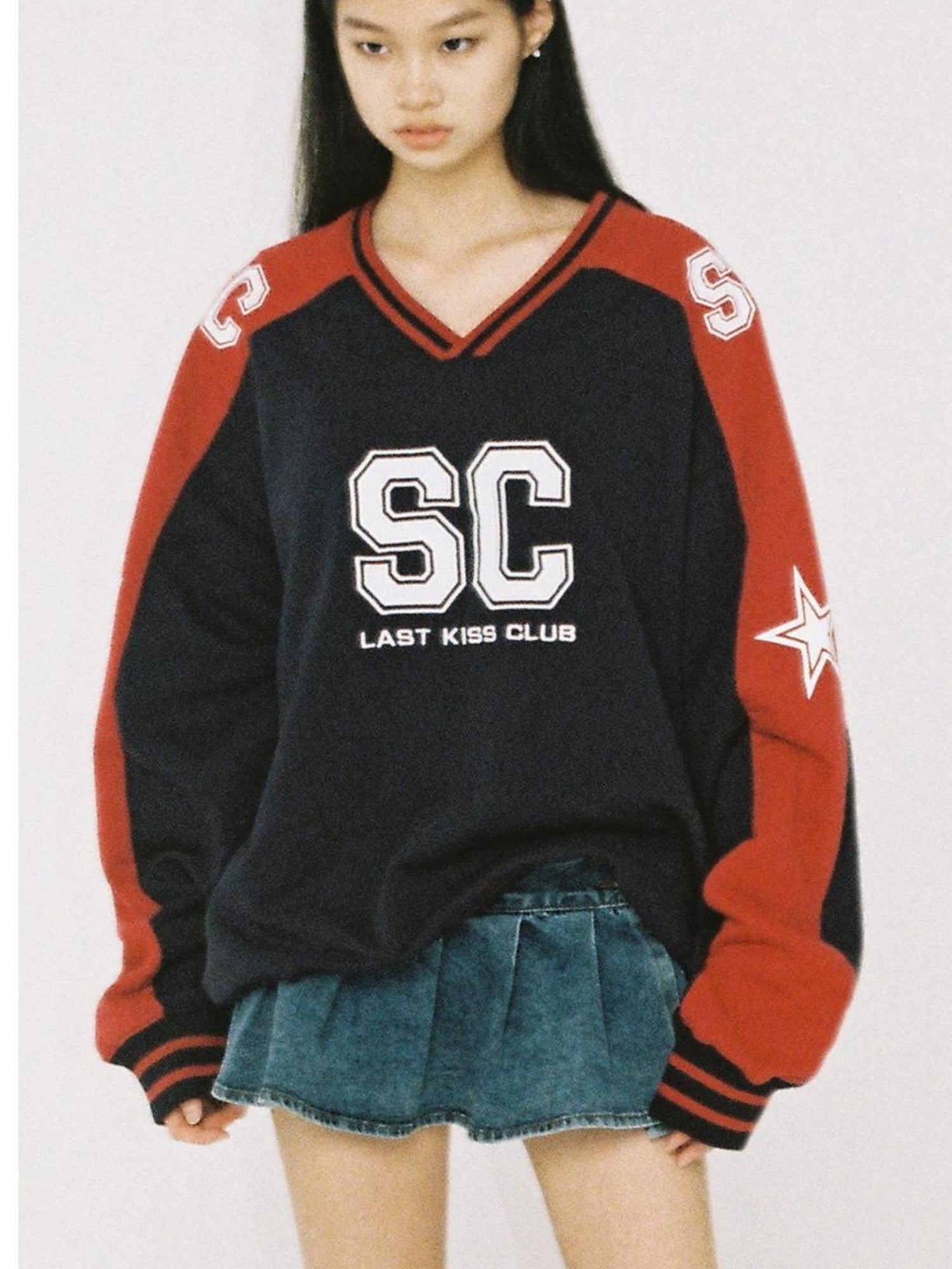 SweetChilling Oversize Rugby Embroidered Print Fleece Hoodie