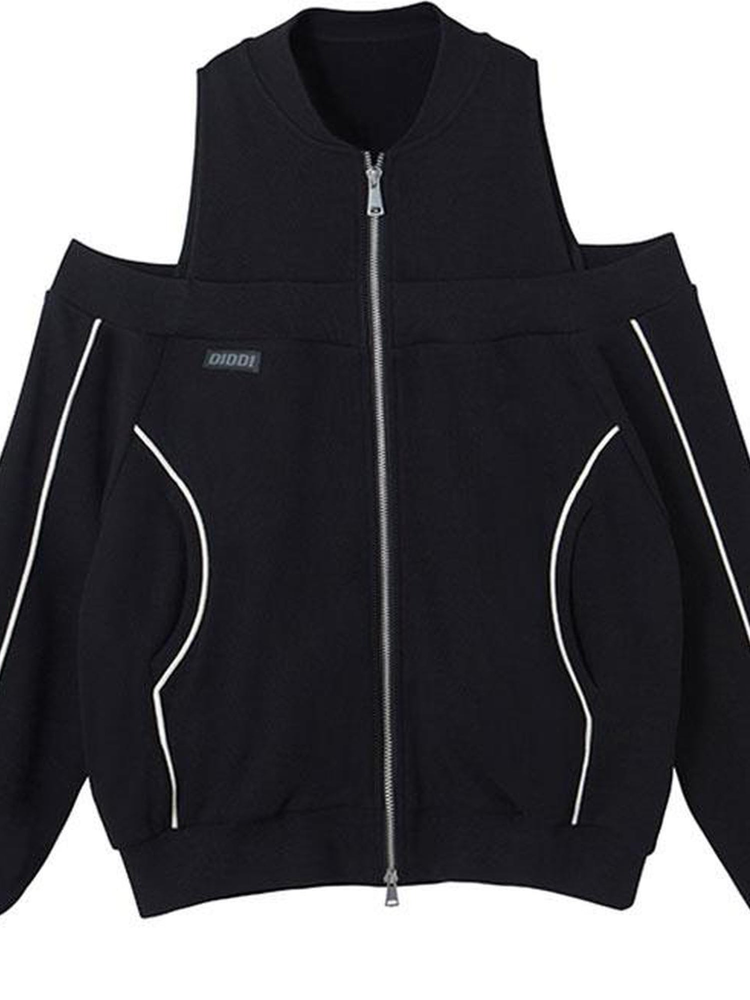 DIDDI MODA Oversized Black Cutout Shoulder Sweatshirt
