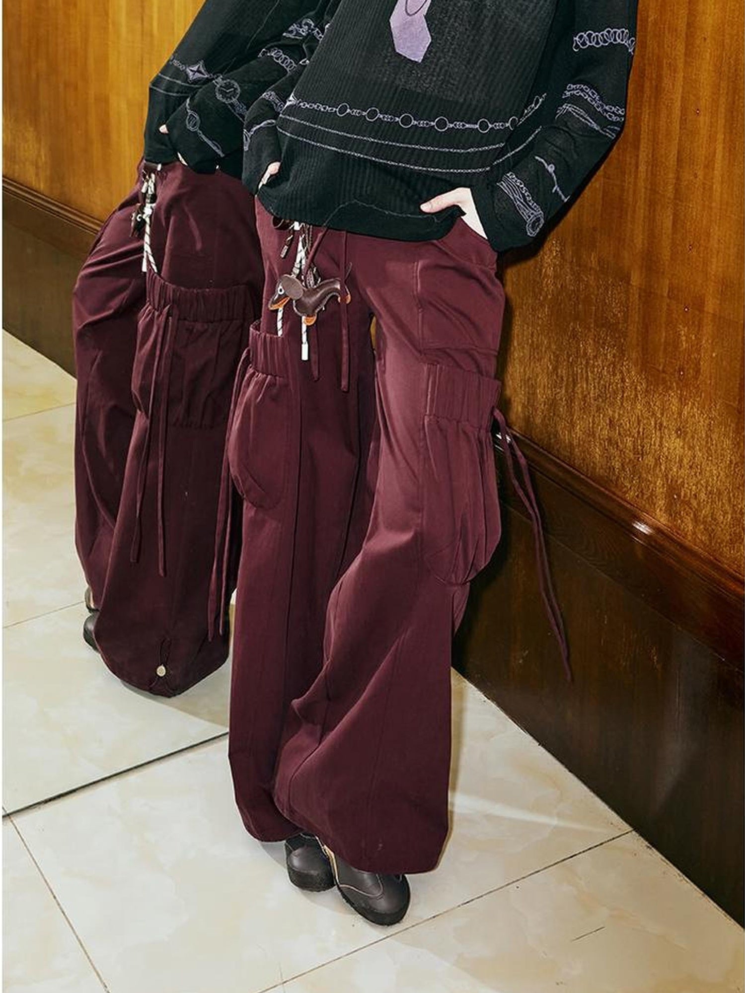 DIDDI MODA Oversized Cargo Pants With Drawstring And Pockets