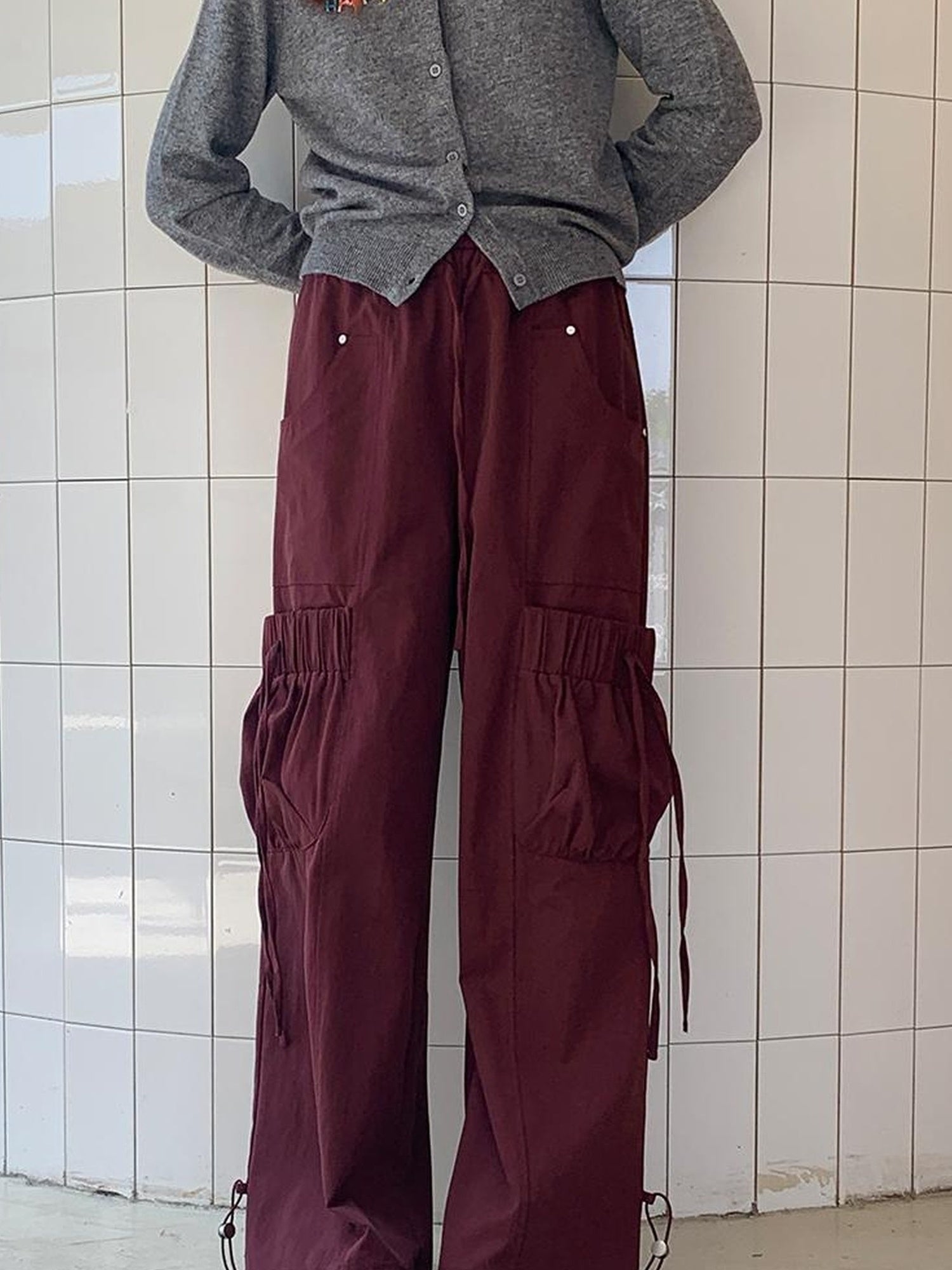 DIDDI MODA Oversized Cargo Pants With Drawstring And Pockets