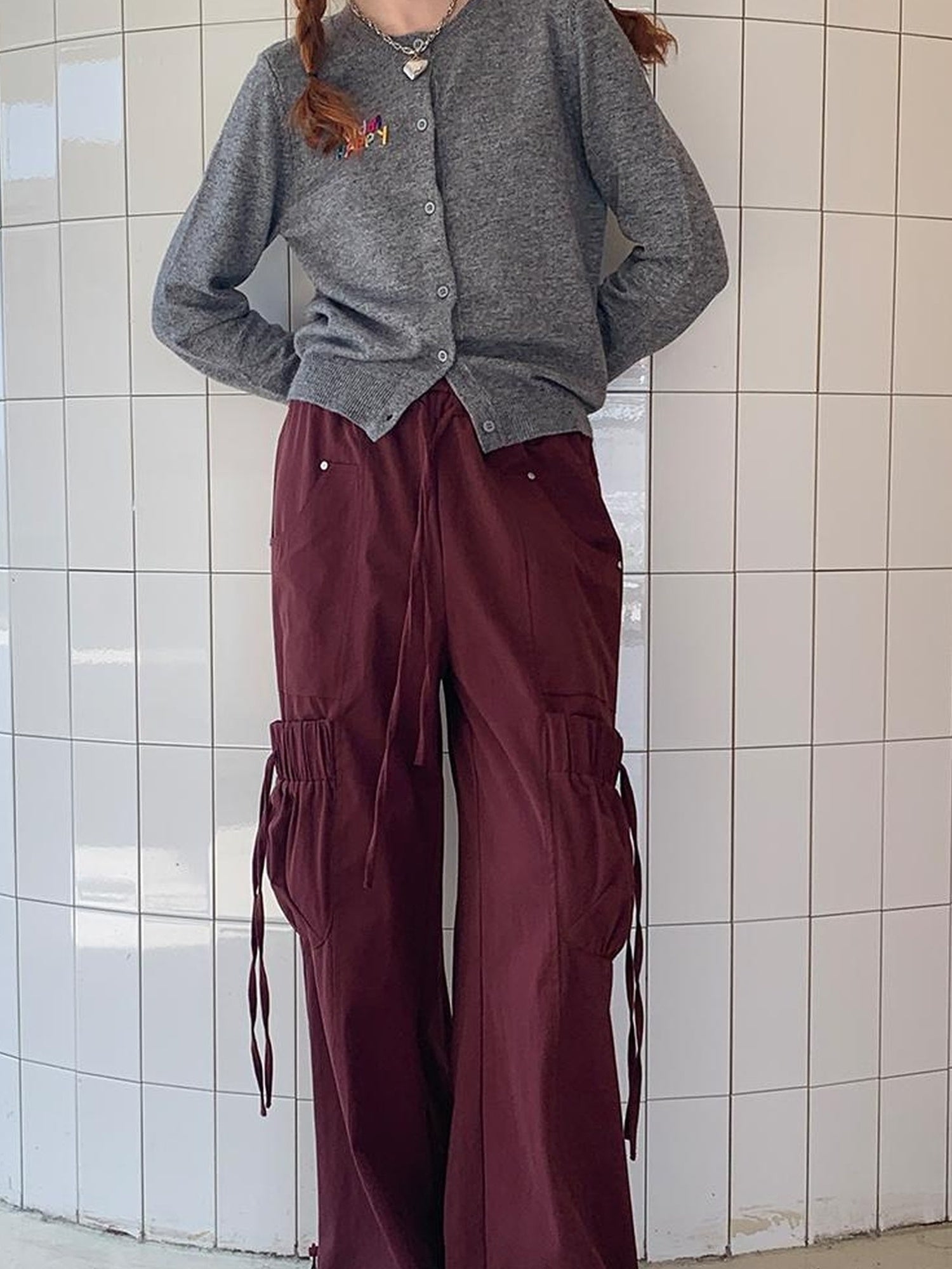 DIDDI MODA Oversized Cargo Pants With Drawstring And Pockets