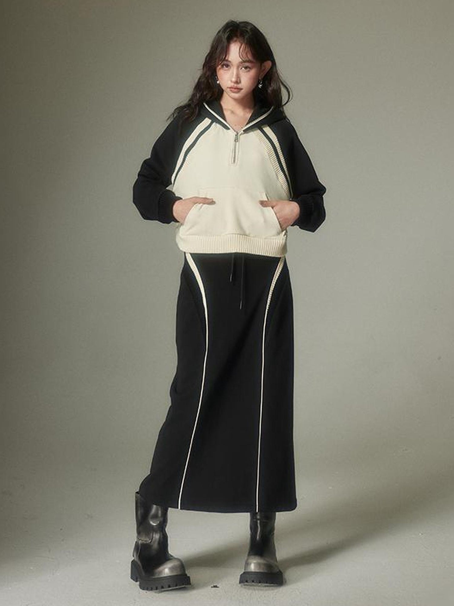 DIDDI MODA Oversized Hoodie Skirt Set Cozy Drop Shoulder Casual Outfit