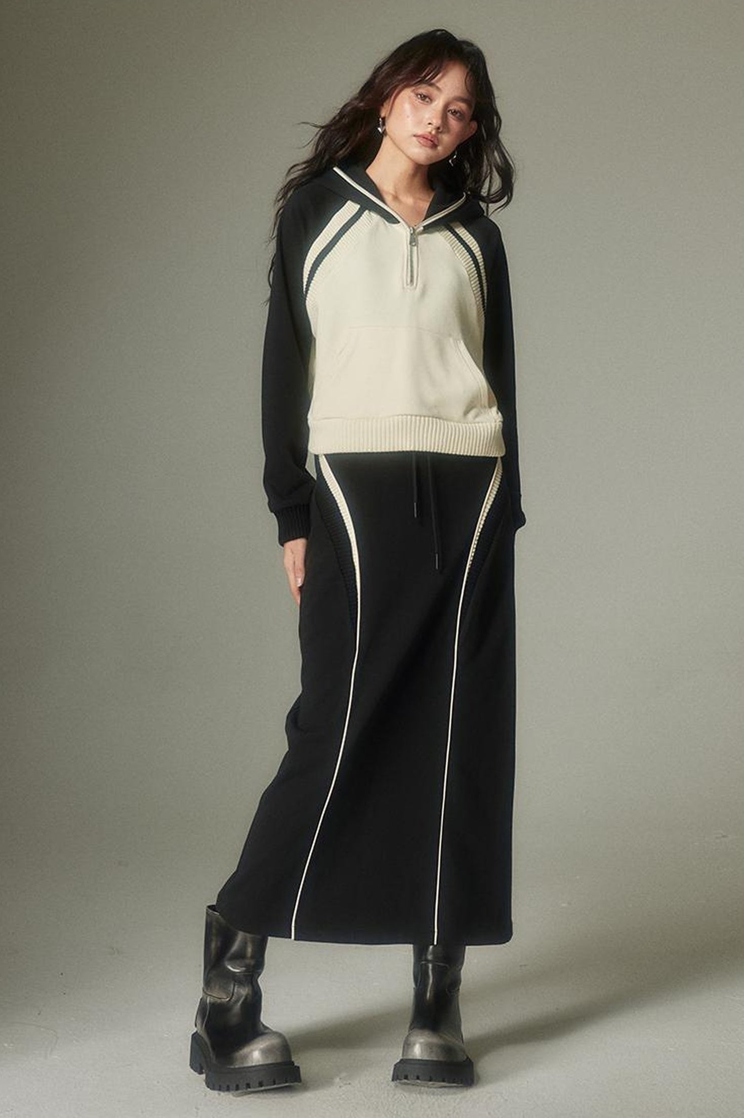 DIDDI MODA Oversized Hoodie Skirt Set Cozy Drop Shoulder Casual Outfit