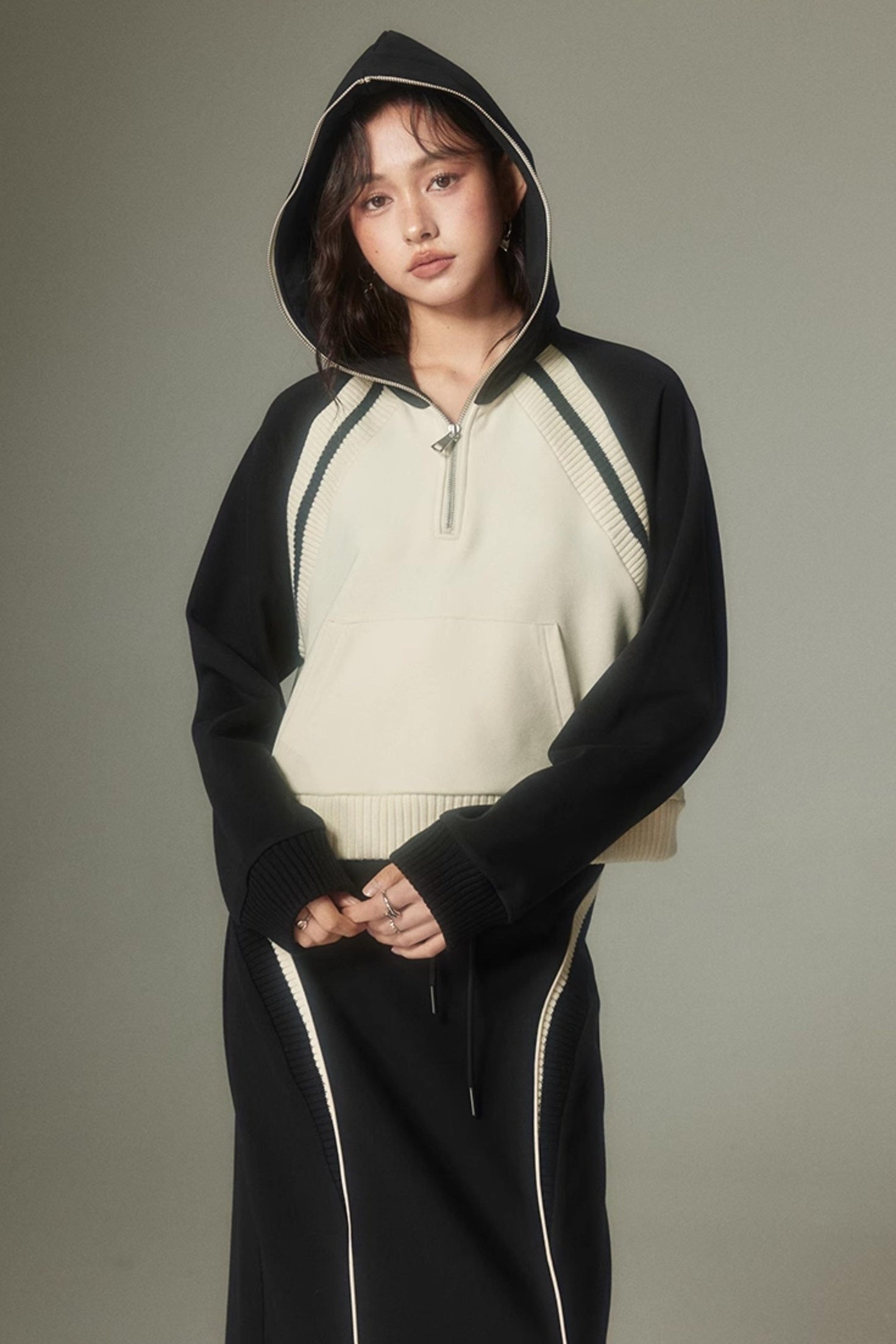 DIDDI MODA Oversized Hoodie Skirt Set Cozy Drop Shoulder Casual Outfit
