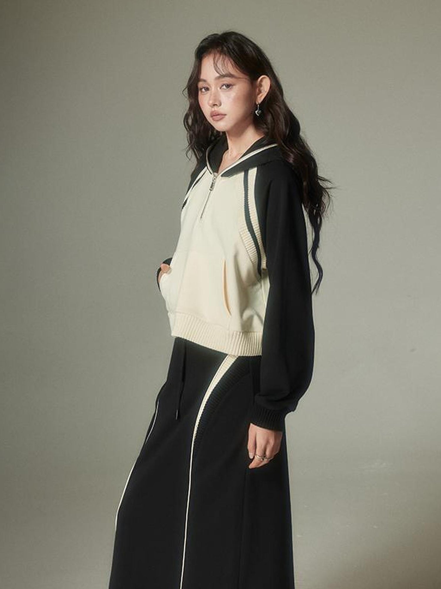 DIDDI MODA Oversized Hoodie Skirt Set Cozy Drop Shoulder Casual Outfit