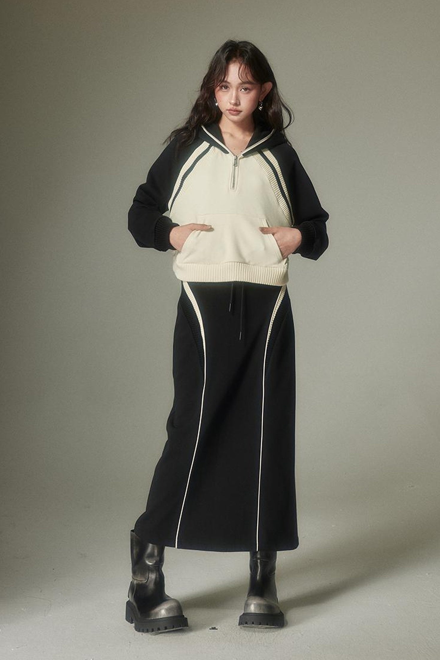 DIDDI MODA Oversized Hoodie Skirt Set Cozy Drop Shoulder Casual Outfit