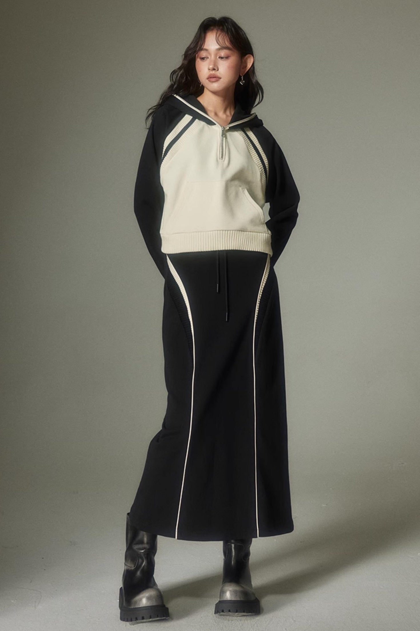 DIDDI MODA Oversized Hoodie Skirt Set Cozy Drop Shoulder Casual Outfit