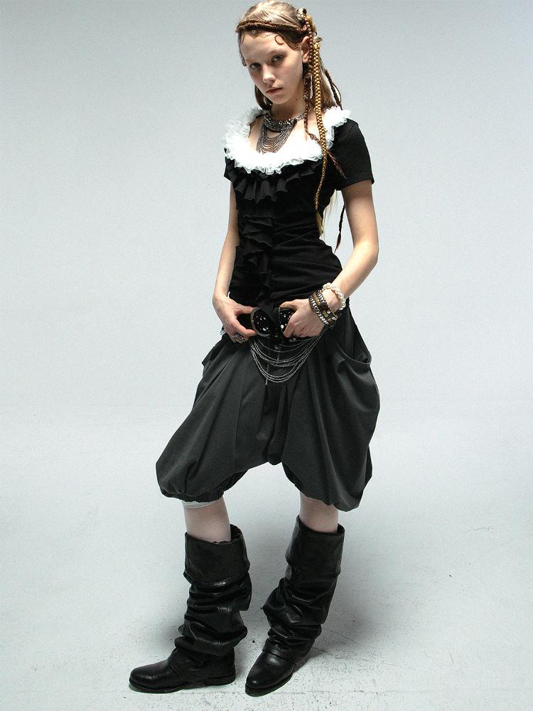 DoublePunch Oversized Pocket Pirate Hoodie Harem Cargo Culottes Skirt Pants