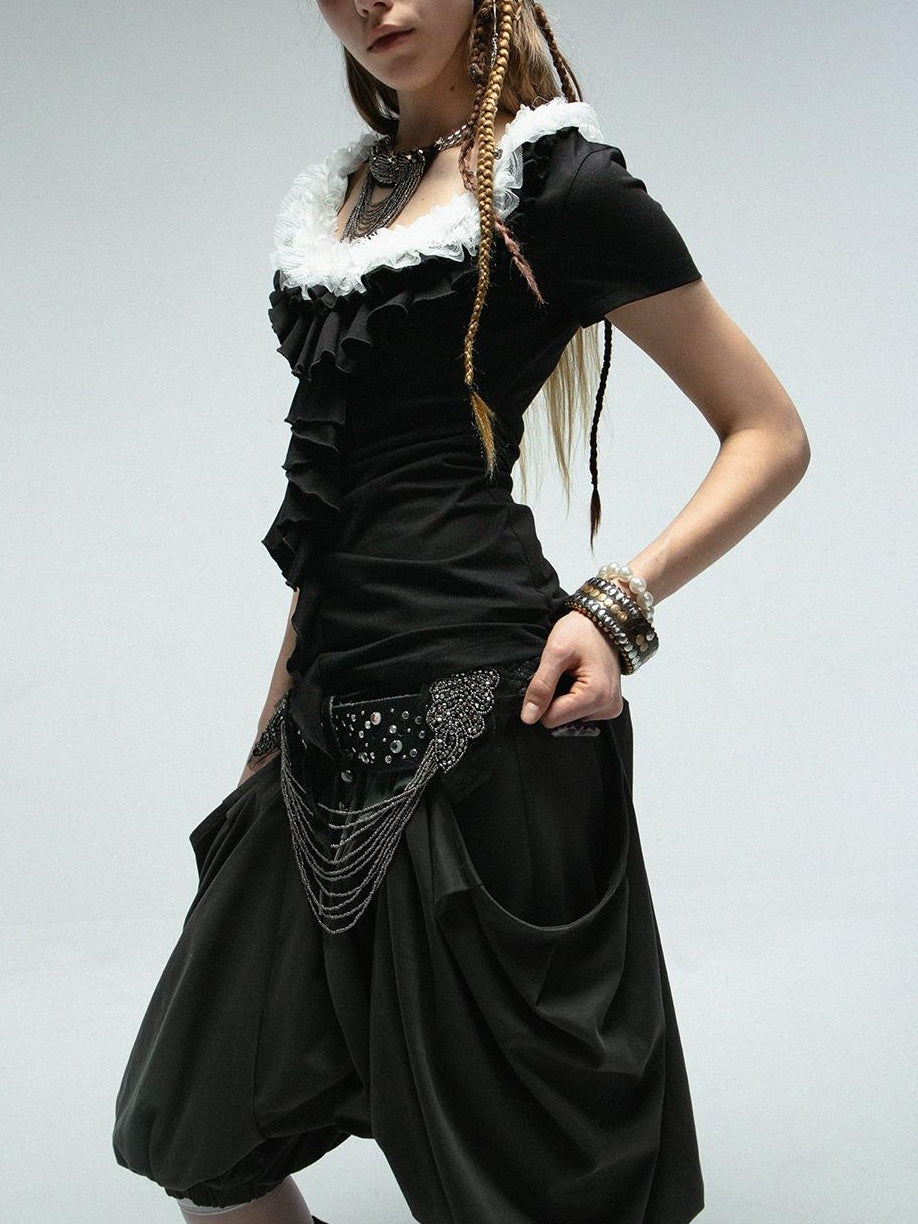 DoublePunch Oversized Pocket Pirate Hoodie Harem Cargo Culottes Skirt Pants