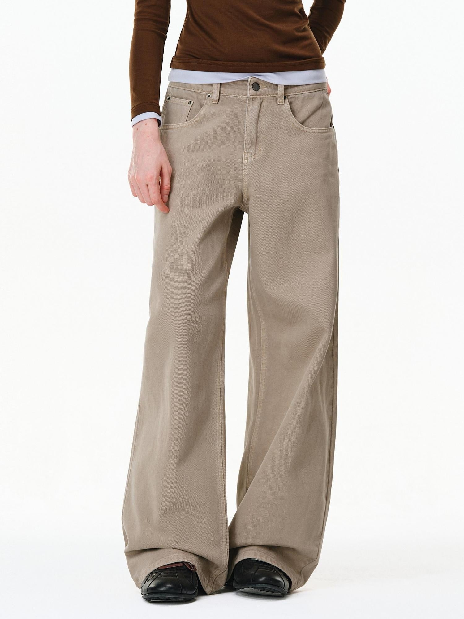 PCLP Durable Micro Stretch Mid Rise Straight Leg Young Women Oatmeal Jeans