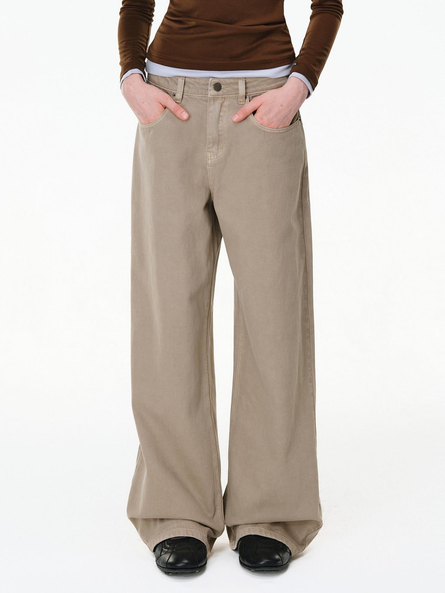 PCLP Durable Mid Rise Straight Leg Oatmeal Women Everyday Slight Stretch Jeans