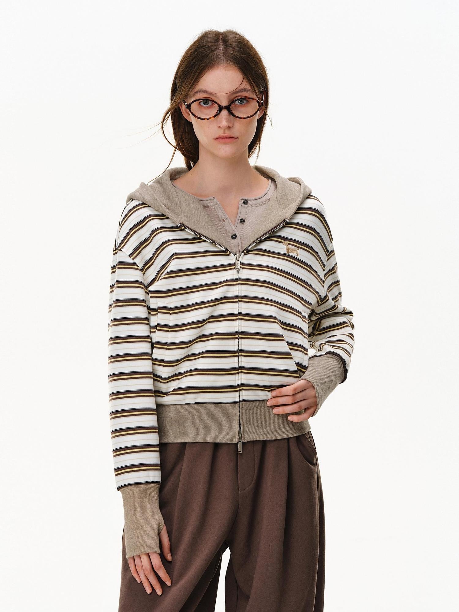 PCLP Warm Striped Cotton Blend Open Front Youthful Regular Fit Women Daily Jacket