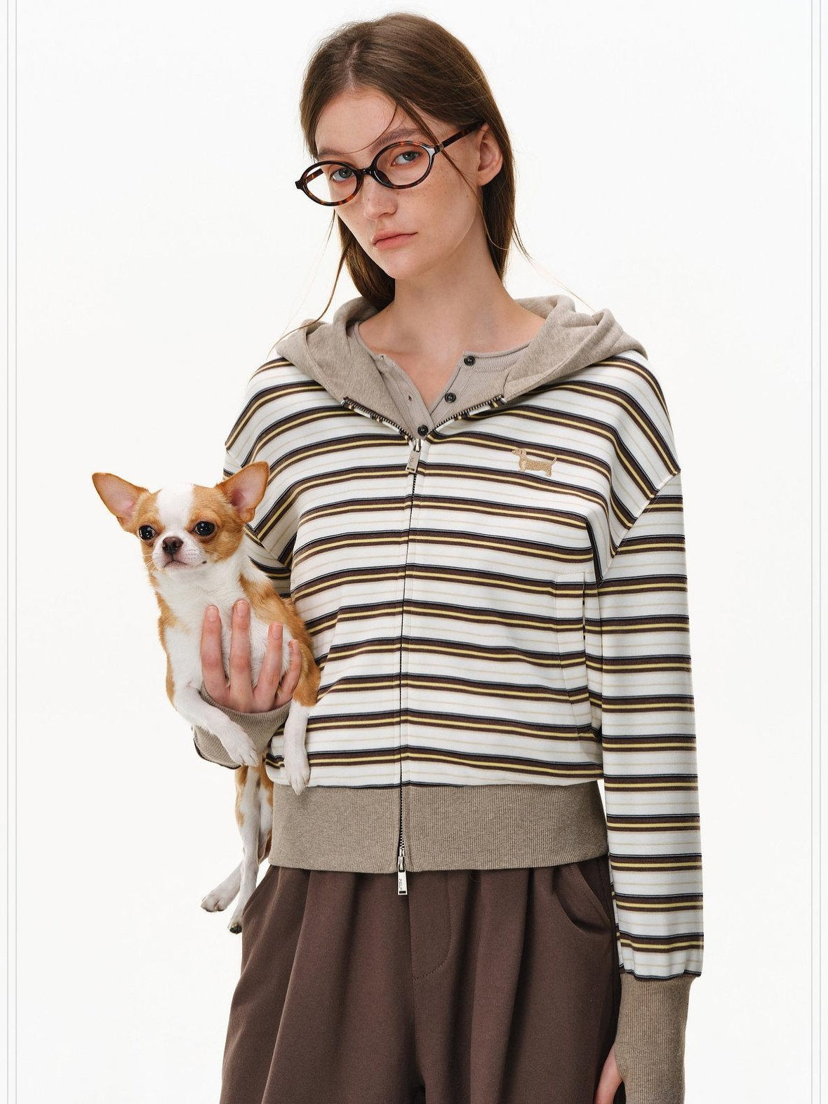 PCLP Warm Striped Cotton Blend Open Front Youthful Regular Fit Women Daily Jacket