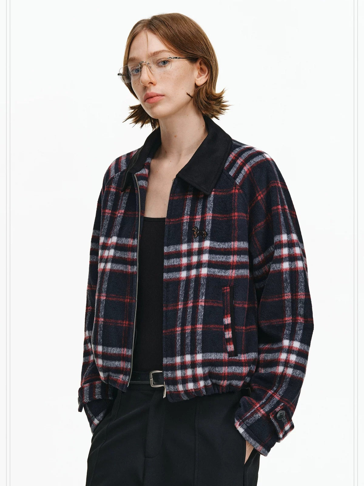 PCLP Warm Thick Polyester Youthful Small Lapel Standard Fit Women Black Jacket