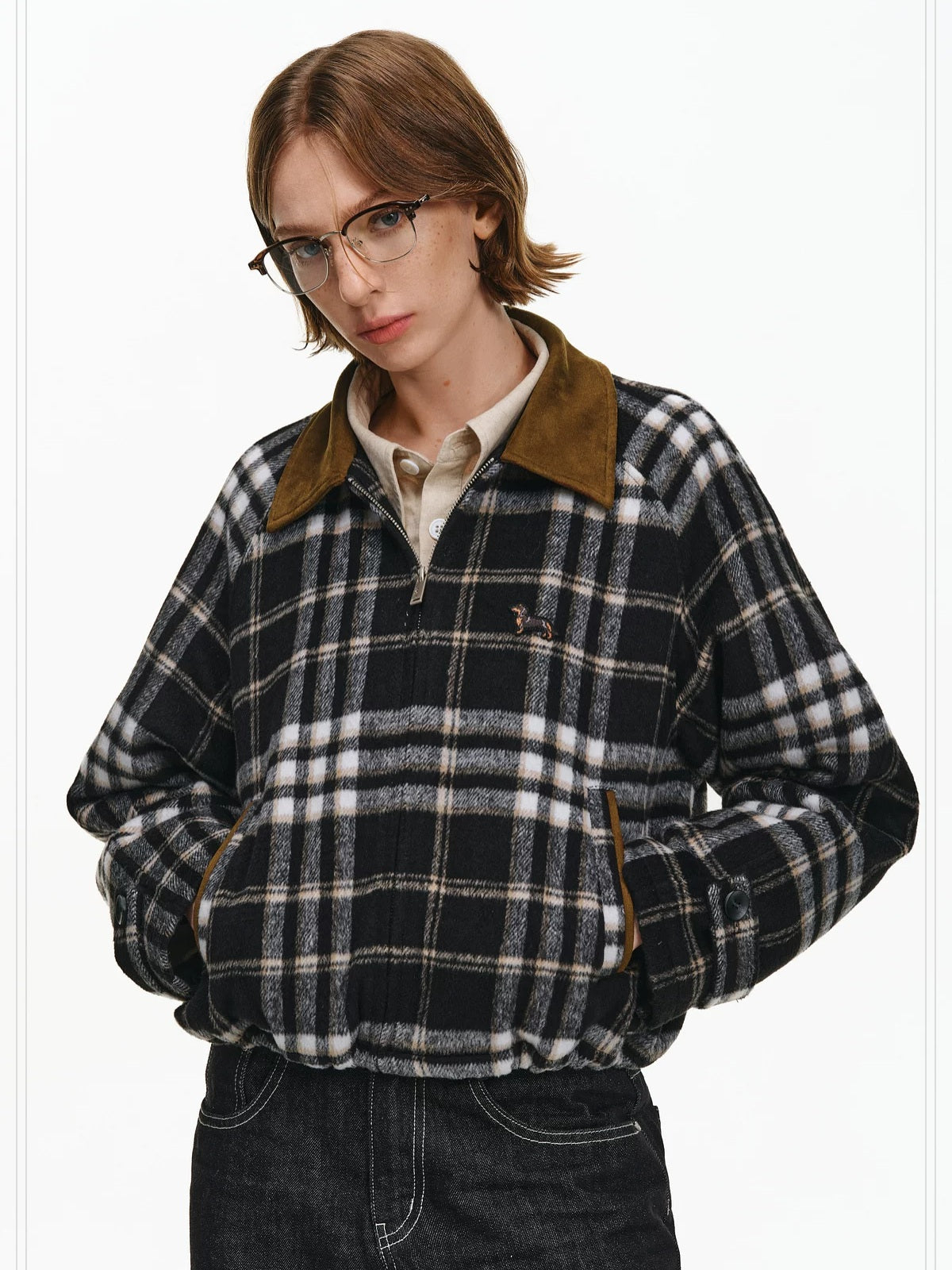 PCLP Warm Thick Polyester Youthful Small Lapel Standard Fit Women Black Jacket