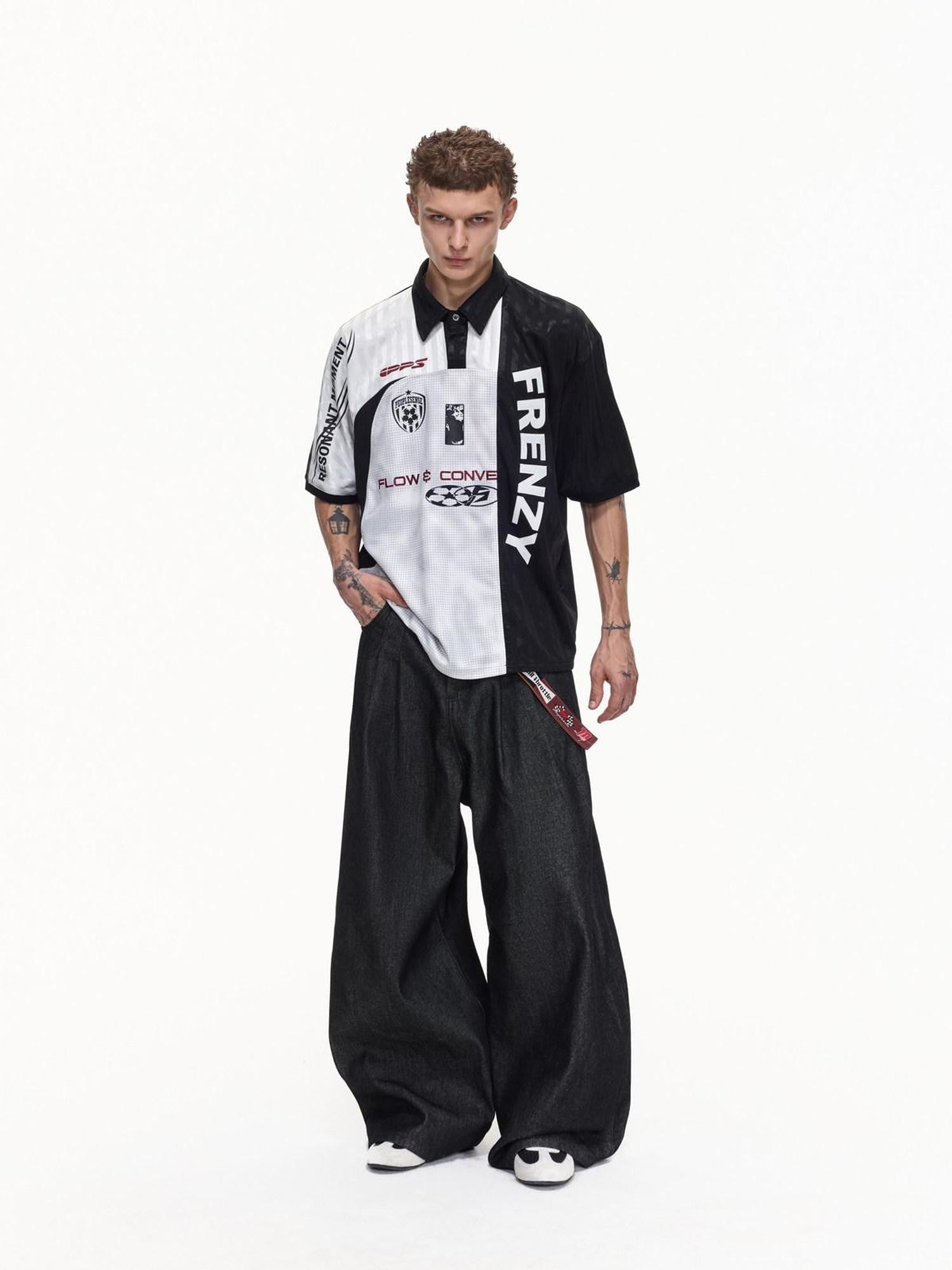 PEOPLESENSE Black White Printed Double Placket Mesh Quick Dry Women&