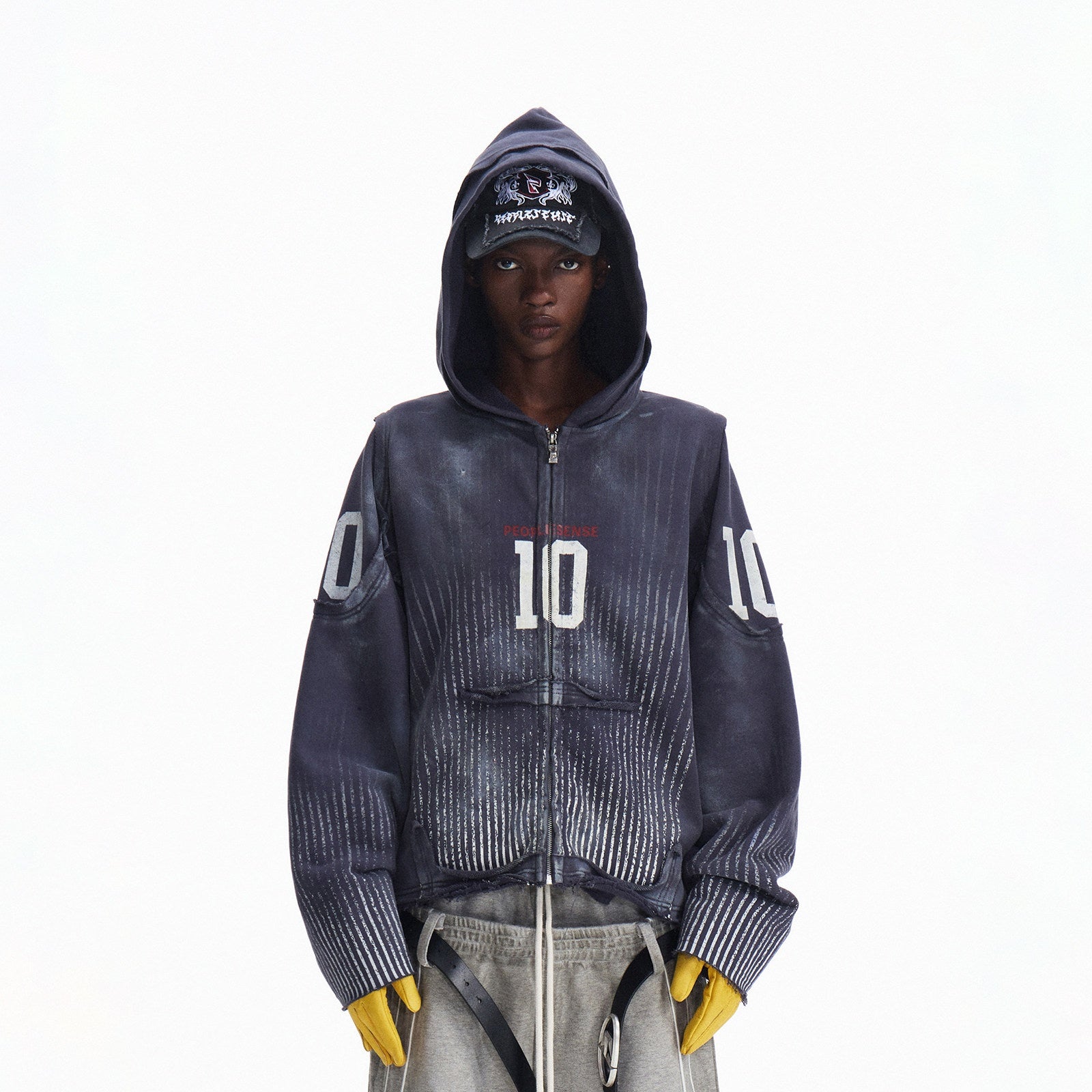 PEOPLESENSE_Distressed_Waterbased_Print_Loose_Fit_Unisex_Cotton_Blend_Zip_Up_Navy_Hoodies_MISSTT