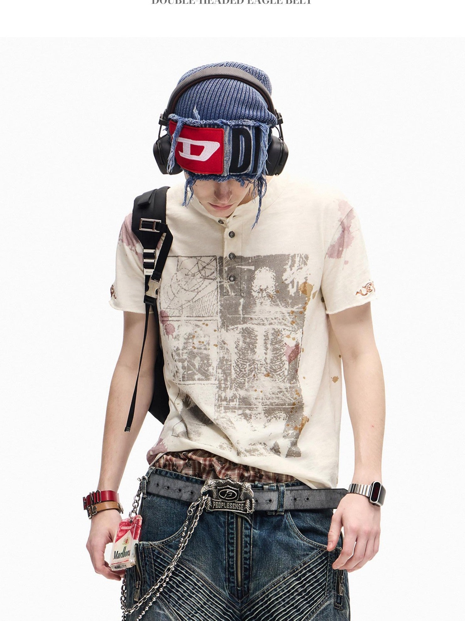 PEOPLESENSE Double Head Eagle Distressed Lettered Spray Waxed Women&