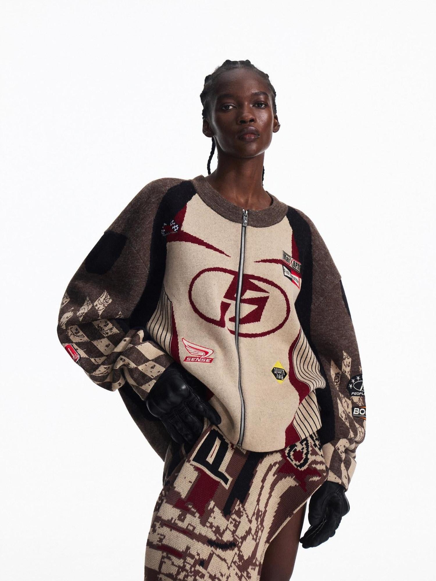 PEOPLESENSE Embroidered Letter Print Cozy Zip Up Loose Vintage Commuter Cotton Blend Jacket