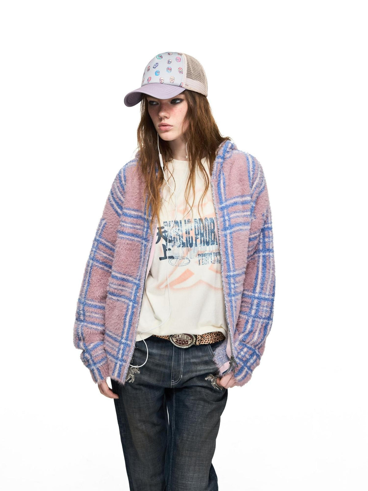 PEOPLESENSE Gradient Plaid Jacquard Hooded Loose Women&