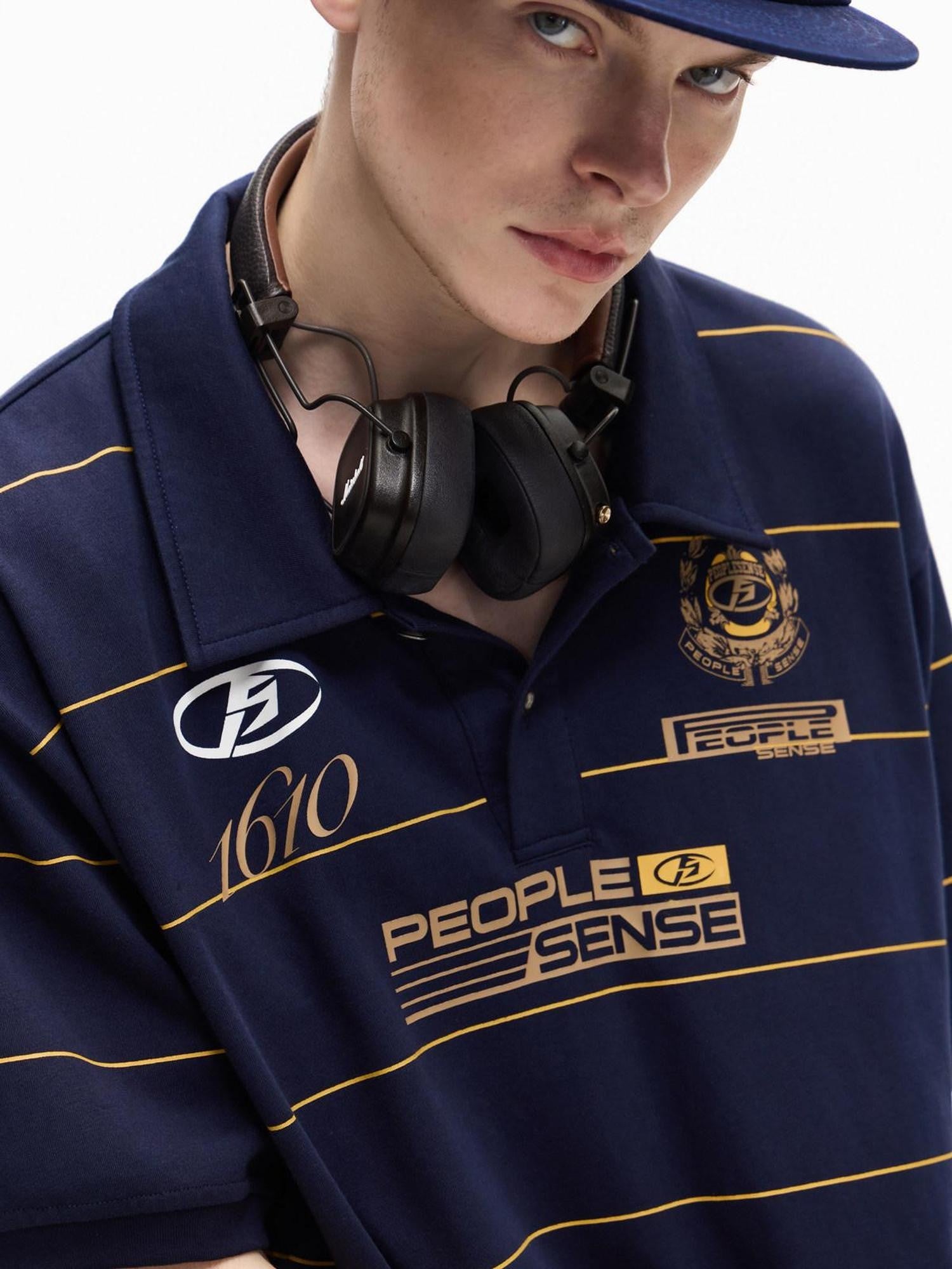 PEOPLESENSE Navy Striped Badge Print Polo Women&